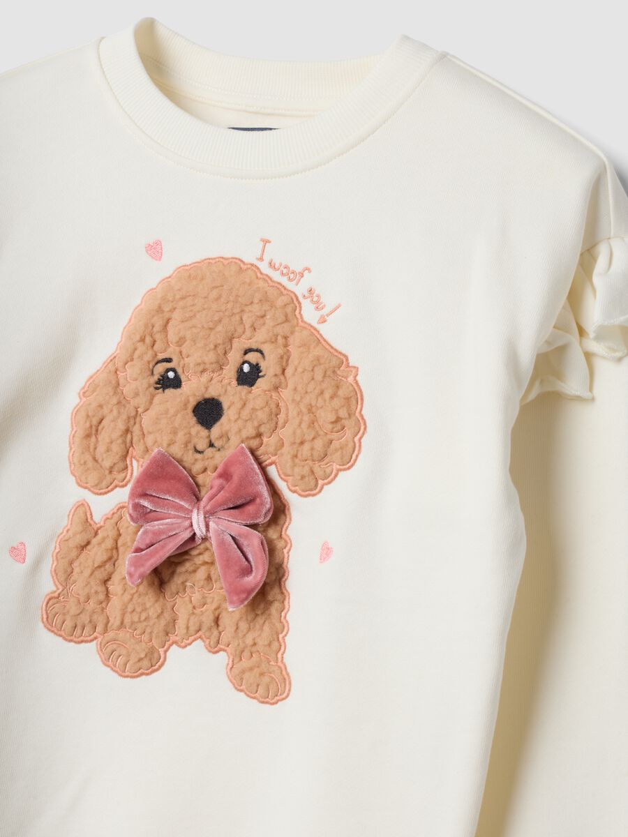 White pure cotton jogging set with puppy print_2