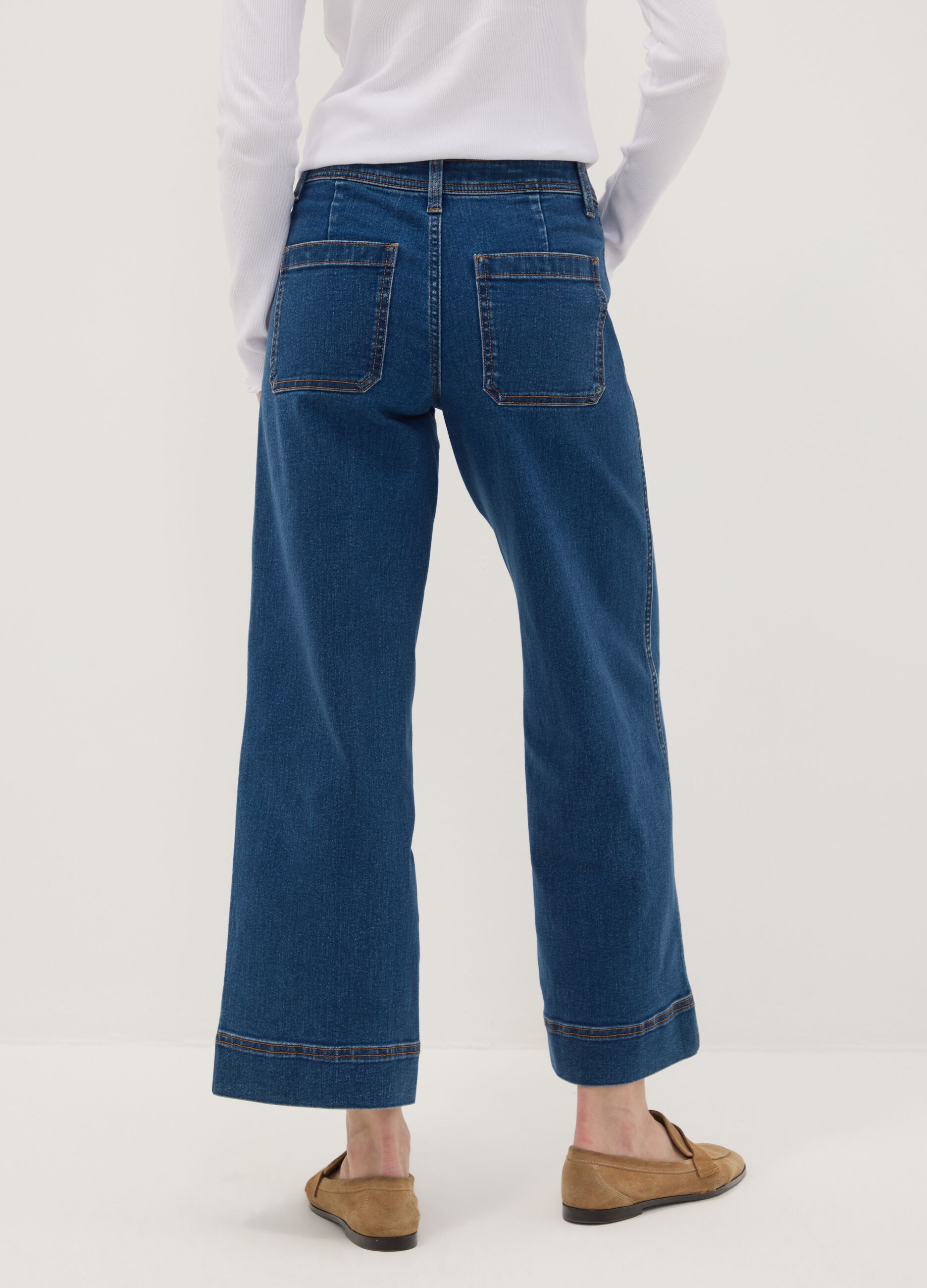 Blue wide-leg stretch cotton jeans