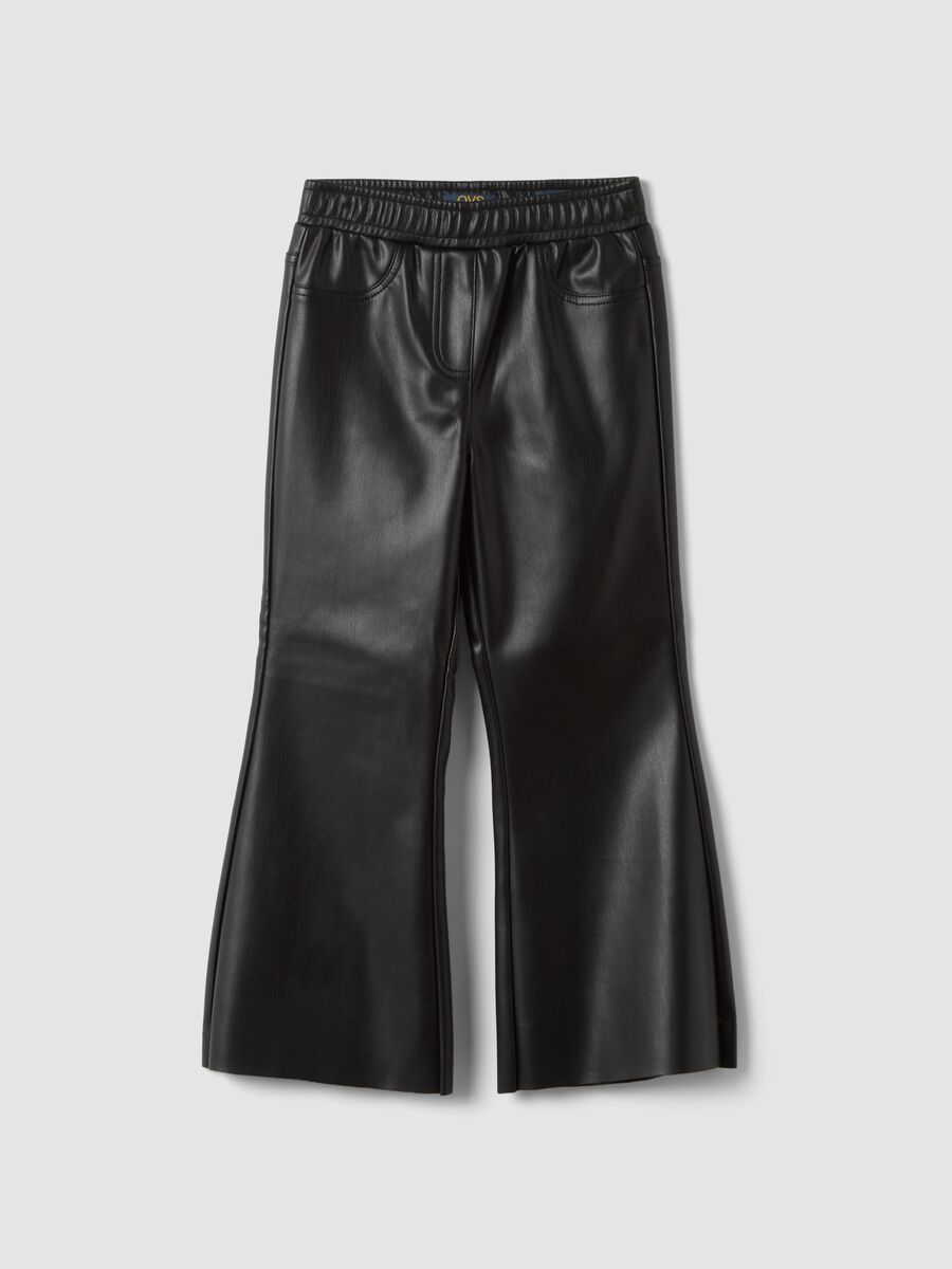 Black flared trousers with elasticated waist_0