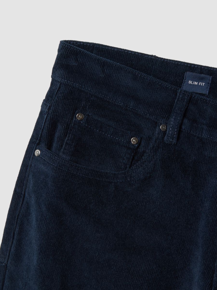 Blue slim-fit ribbed stretch-cotton trousers_1