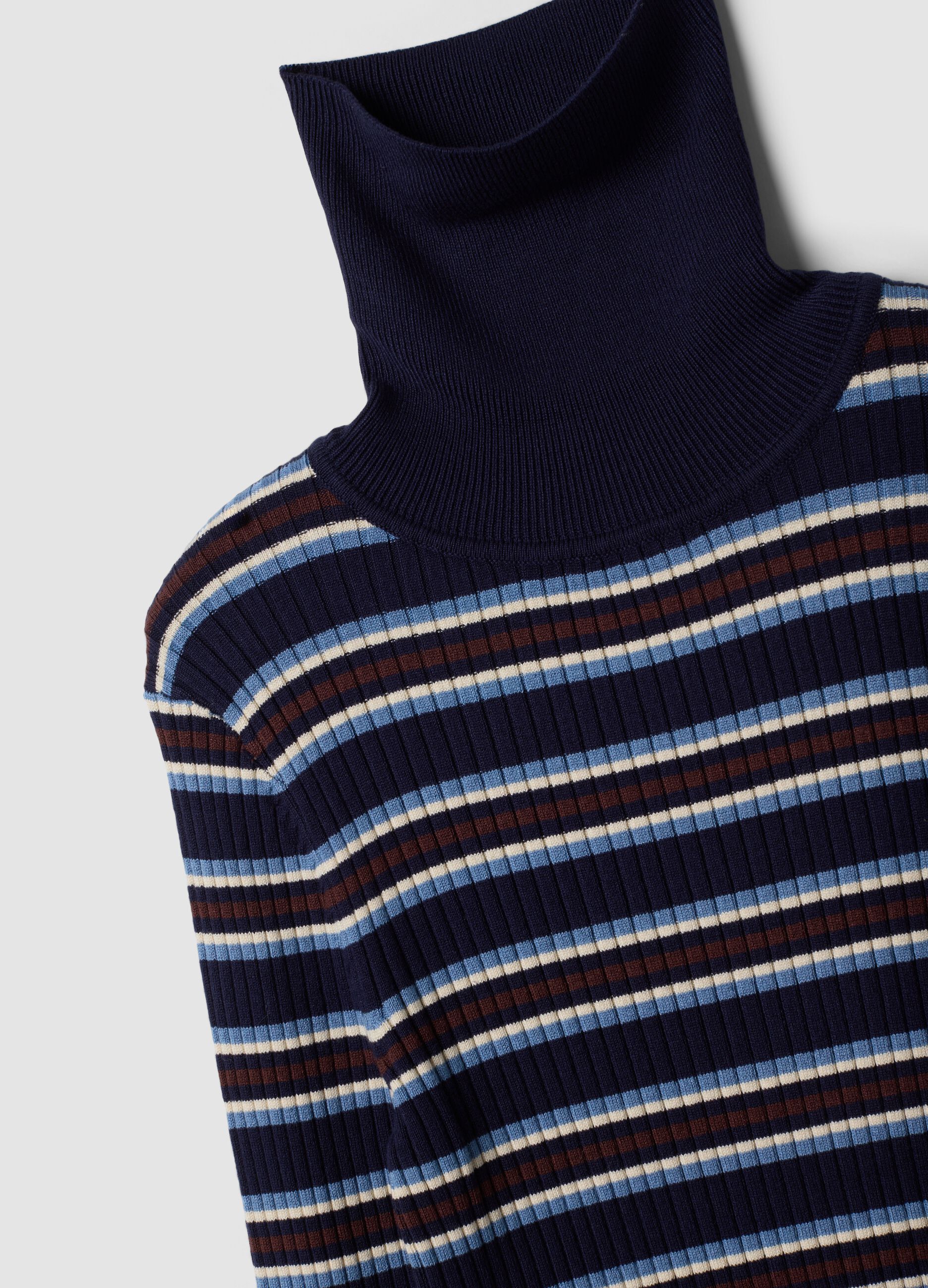 Blue striped fitted crew-neck top in viscose blend