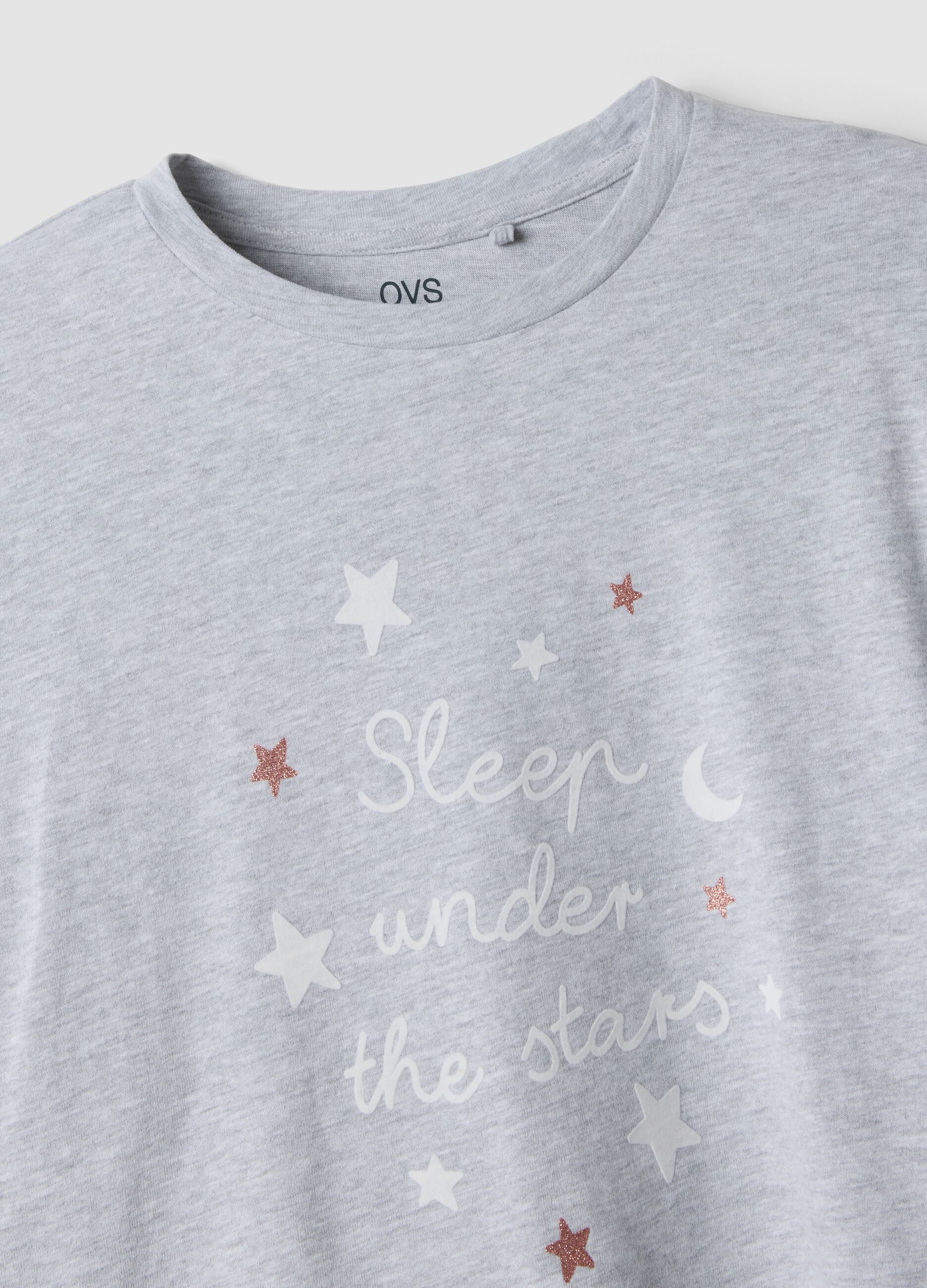 Grey pyjamas in organic cotton and viscose blend with crew neck