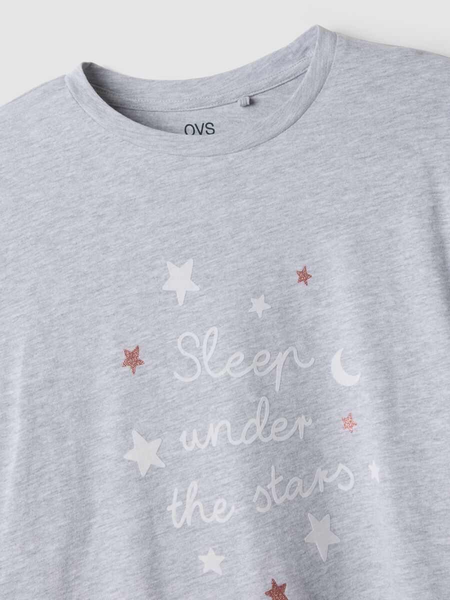 Grey pyjamas in organic cotton and viscose blend with crew neck_1
