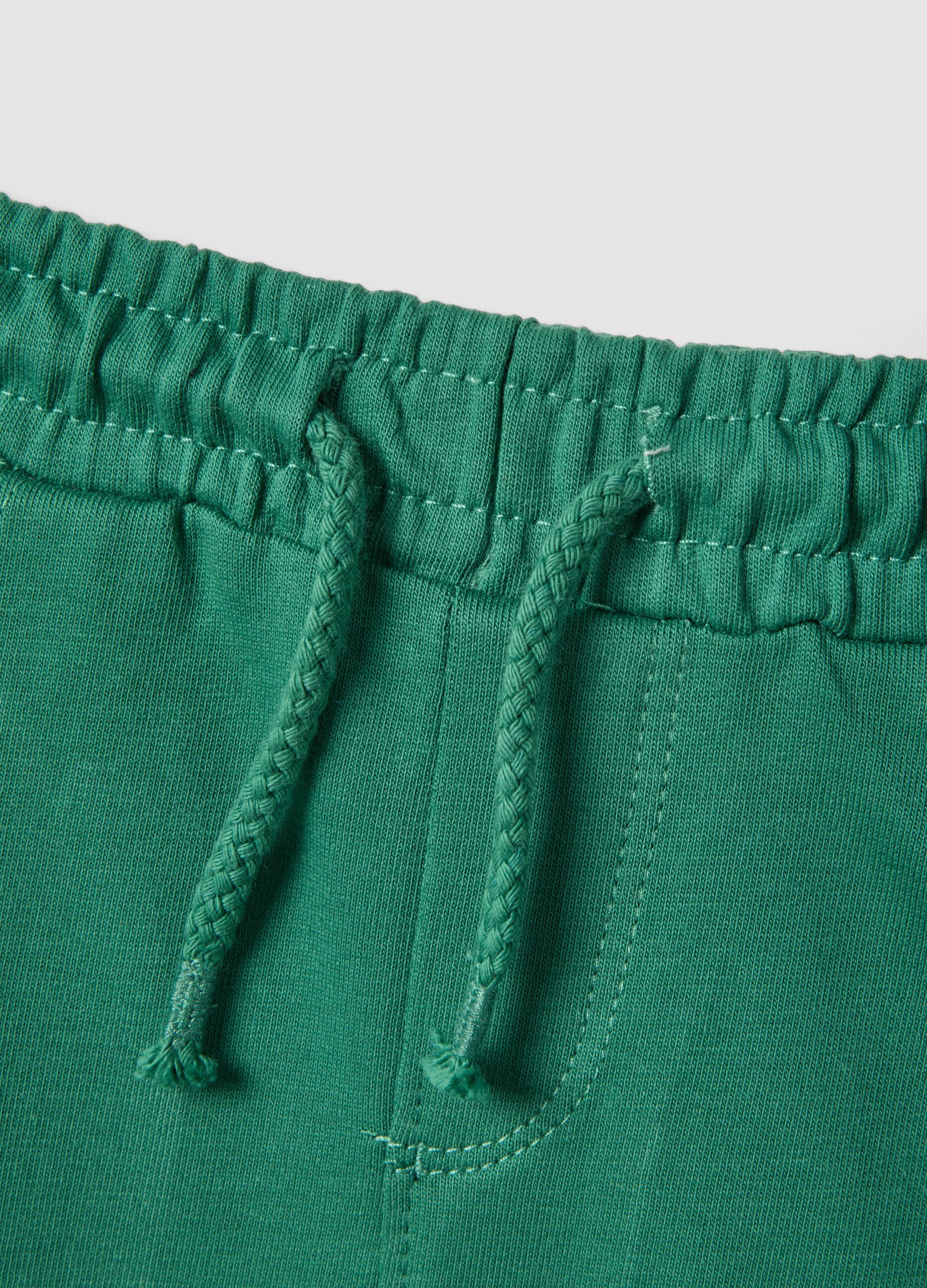 Green pure cotton shorts with elasticated waist