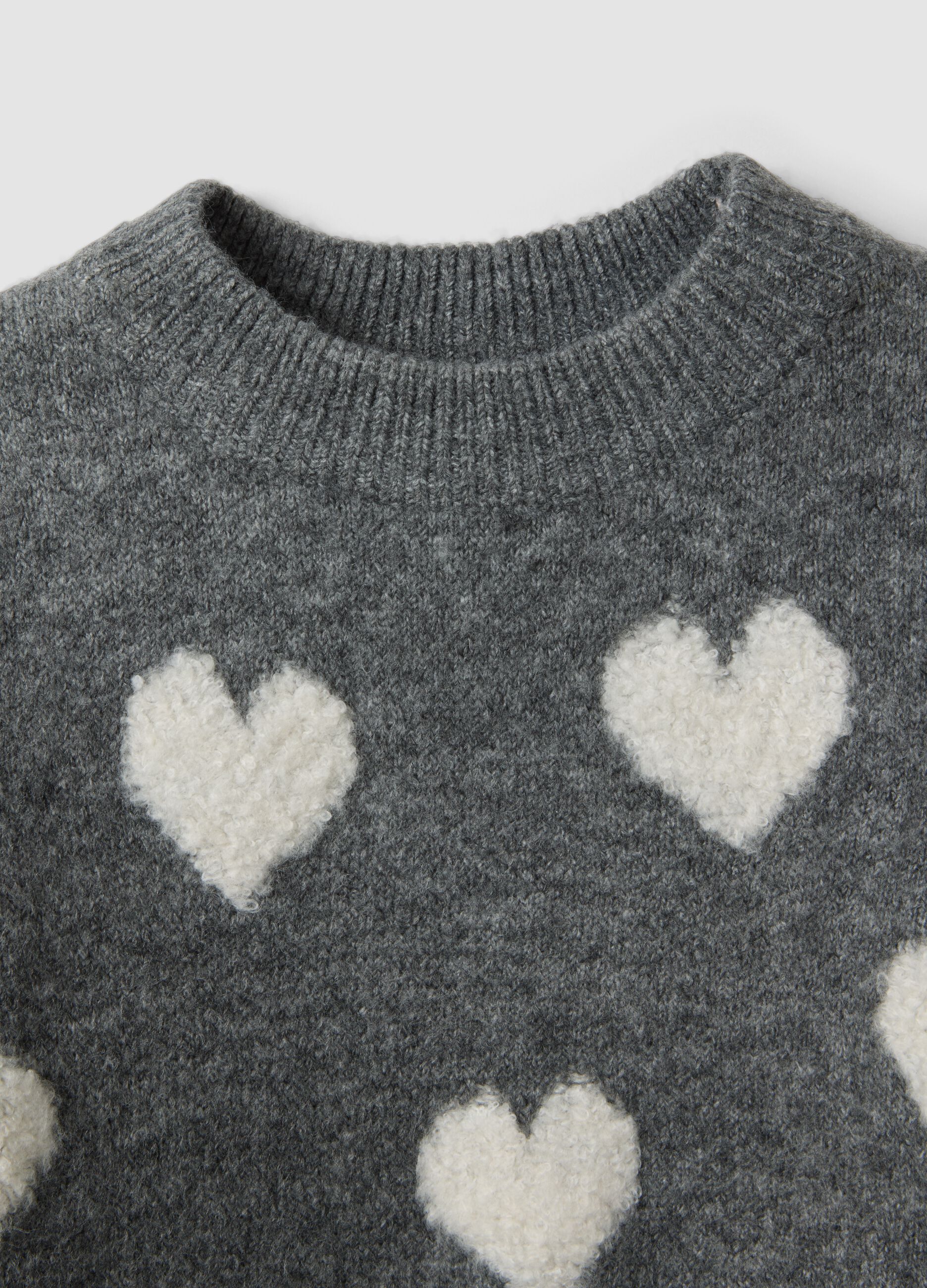 Maglia grigia melange in tessuto elasticizzato girocollo con cuori