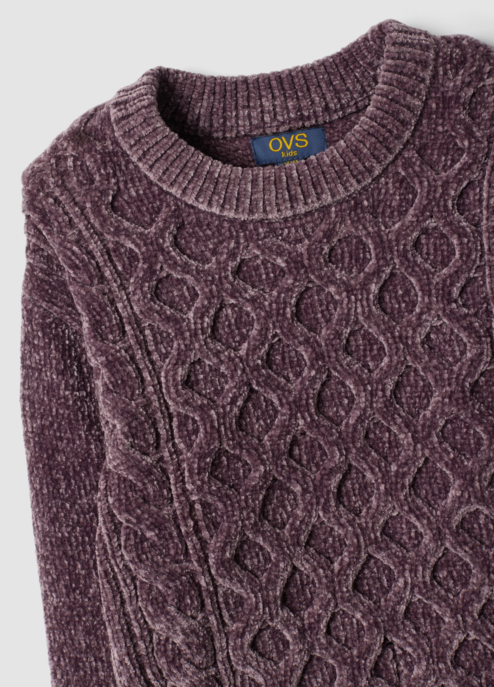 Plum purple crew-neck cable-knit jumper, regular fit