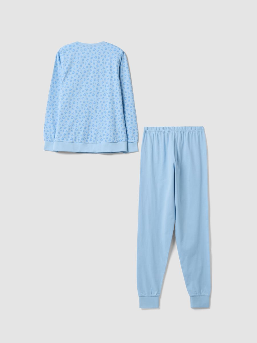 Light blue pure organic cotton pyjamas with animal print_1