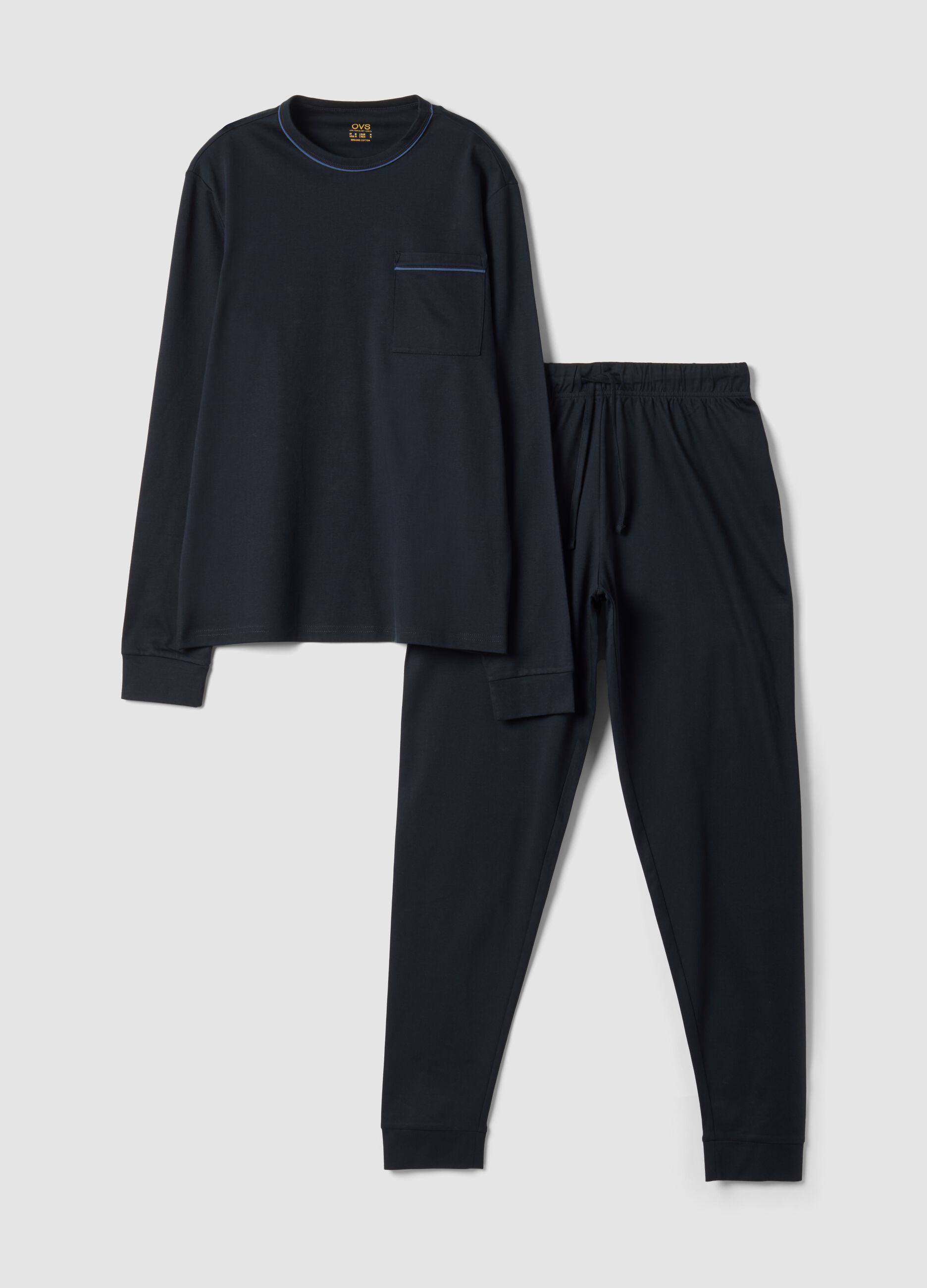 Blue pure organic cotton crew-neck pyjamas