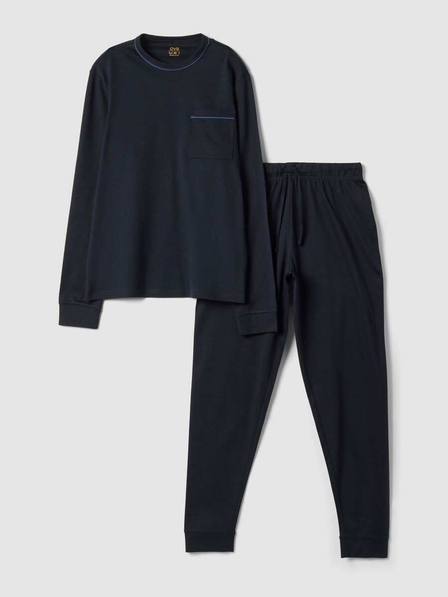 Blue pure organic cotton crew-neck pyjamas_0