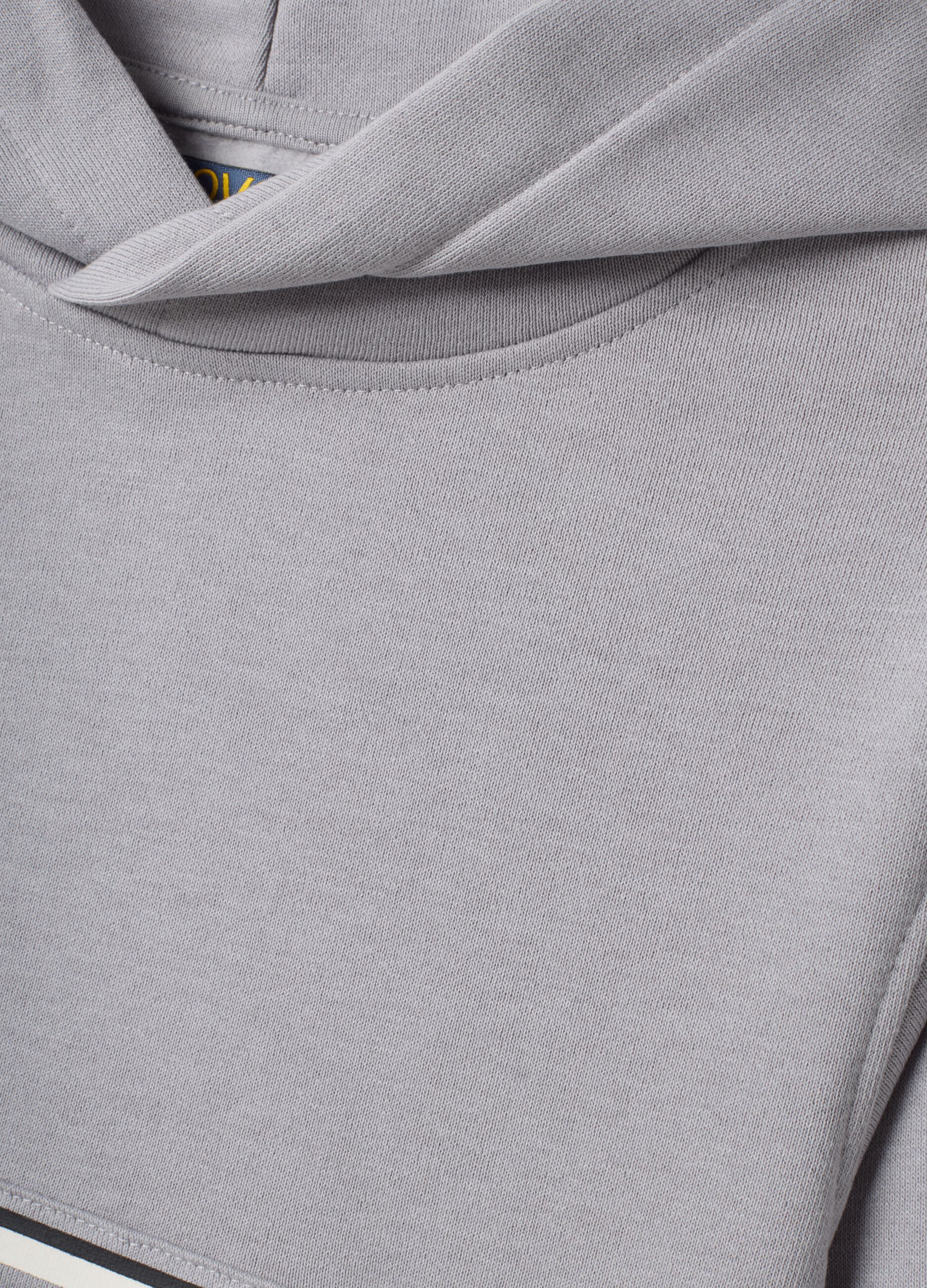 Grey cotton-blend hoodie sweatshirt with crew neck