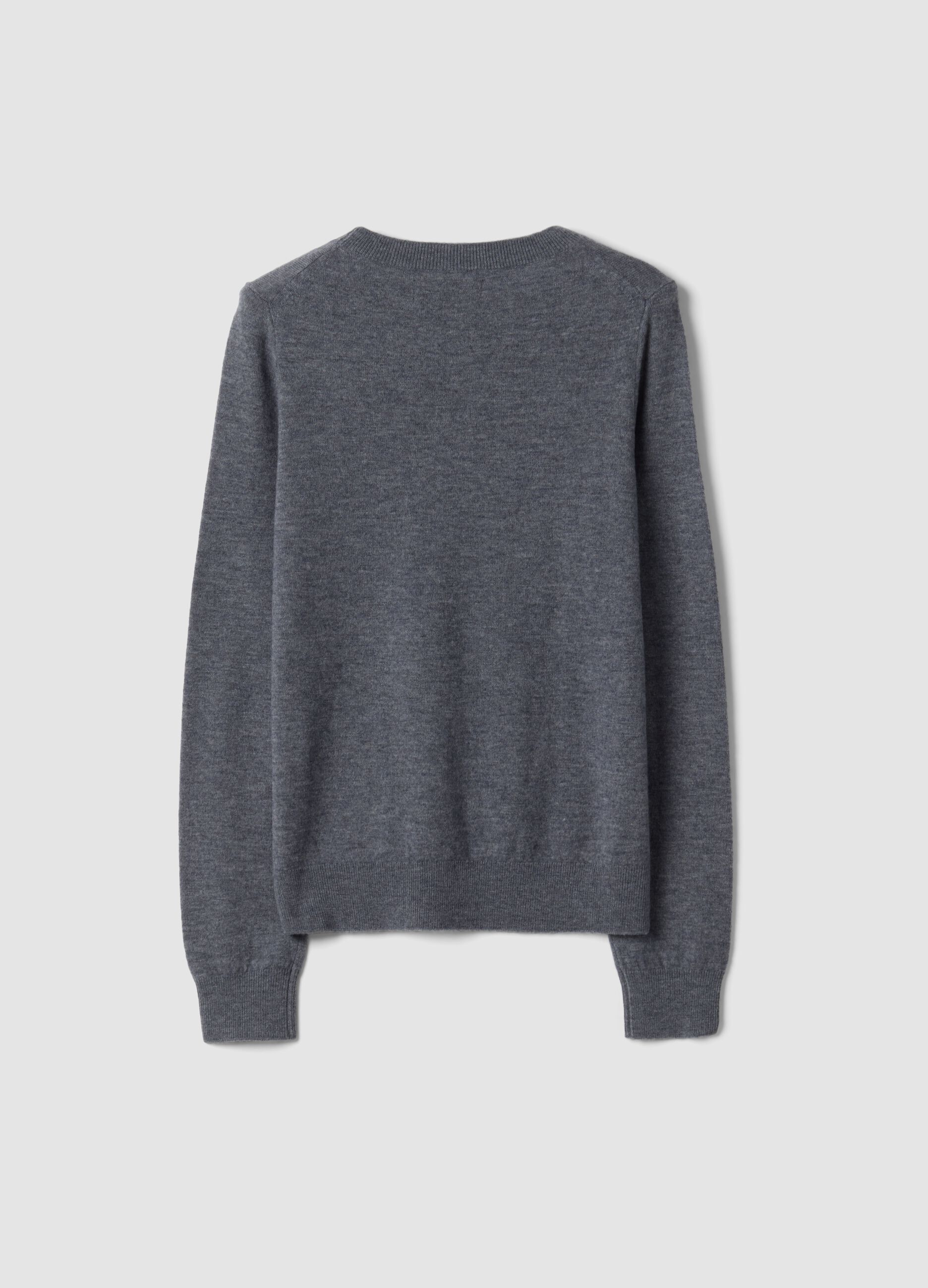 Grey pure wool crew-neck jumper