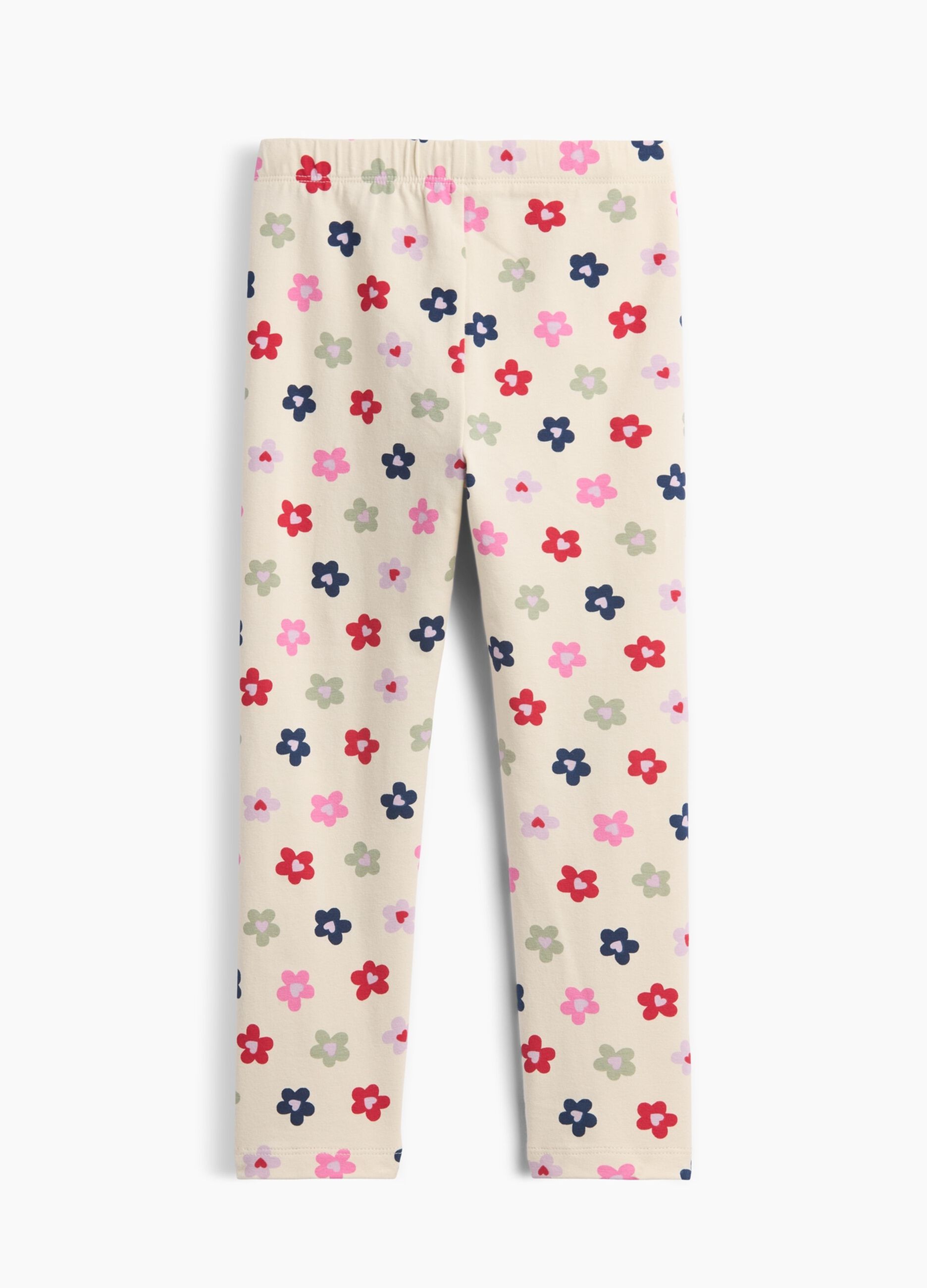 Beige stretch cotton leggings with floral print