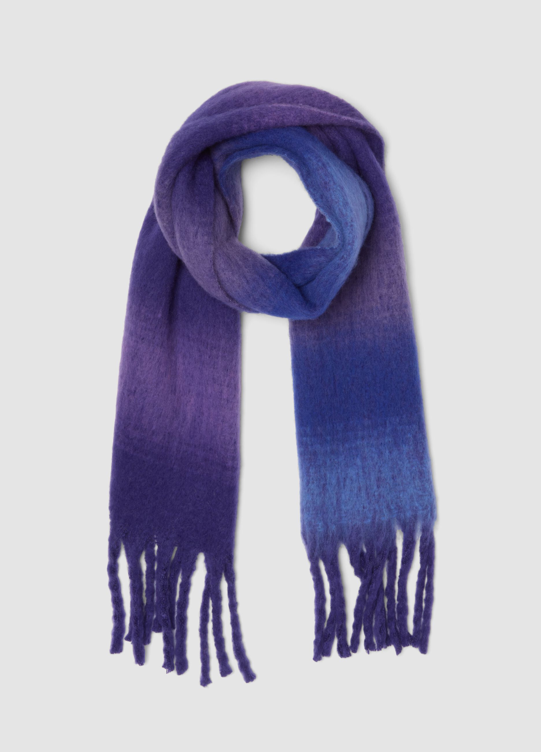 Purple wool-blend scarf with fringes