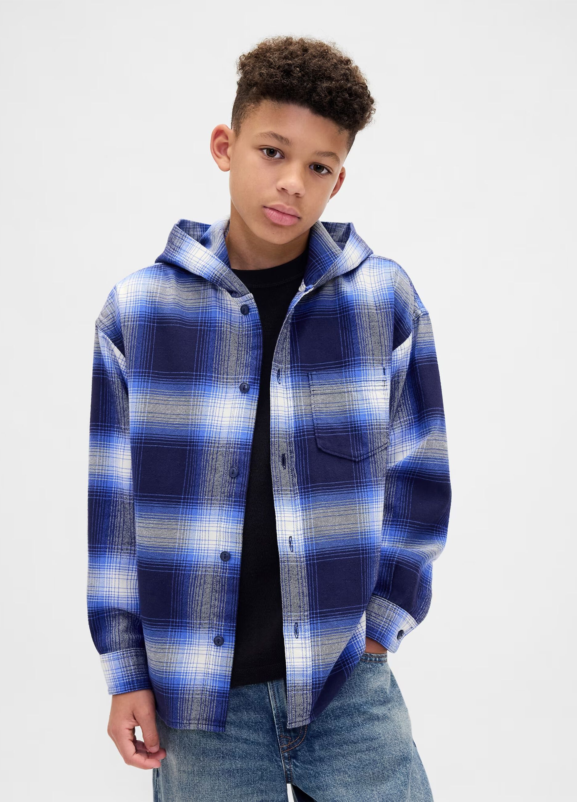 Cotton Blue Hooded Shirt