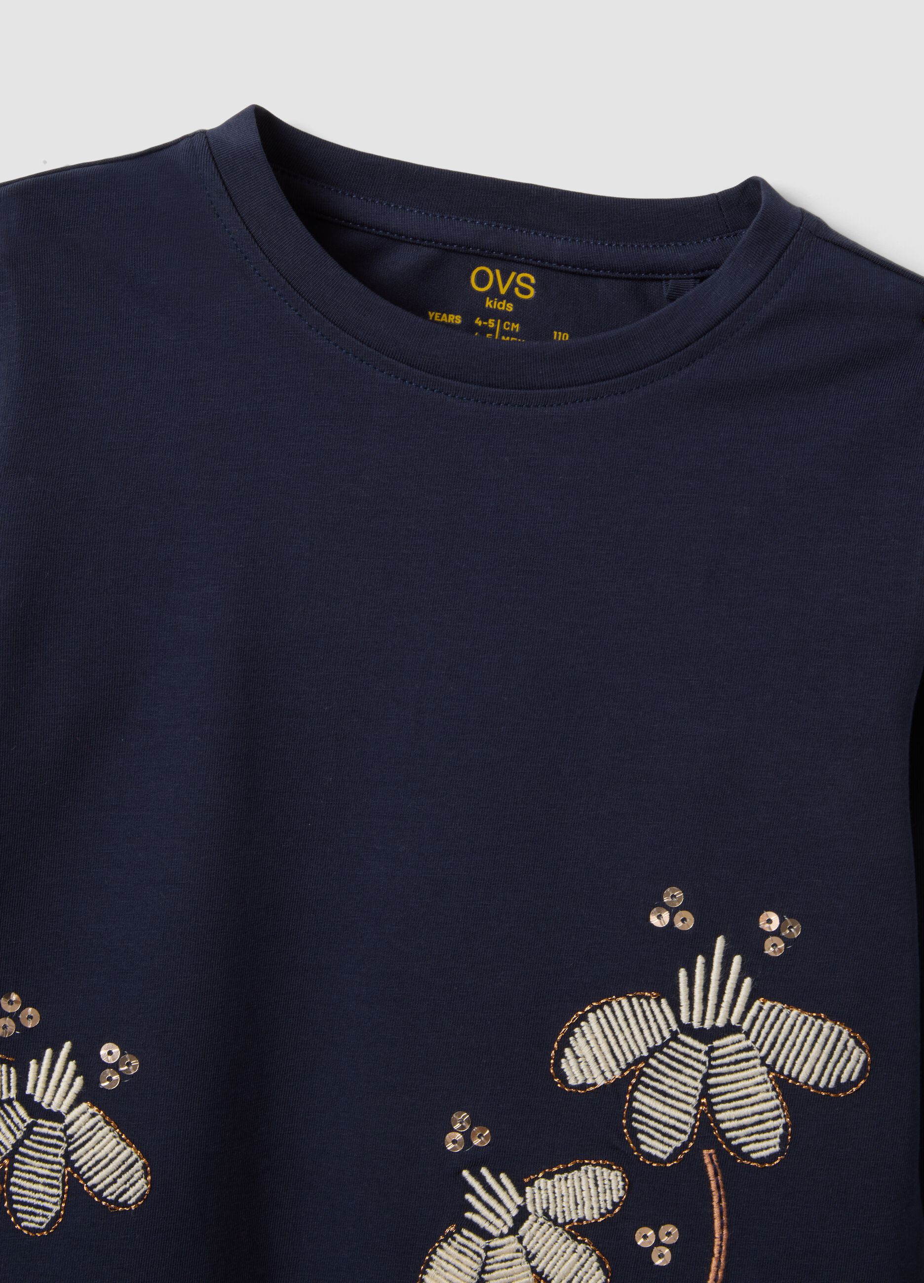 Blue stretch cotton crew-neck T-shirt