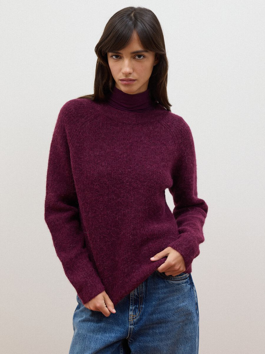 Purple alpaca and wool blend crew-neck jumper_1