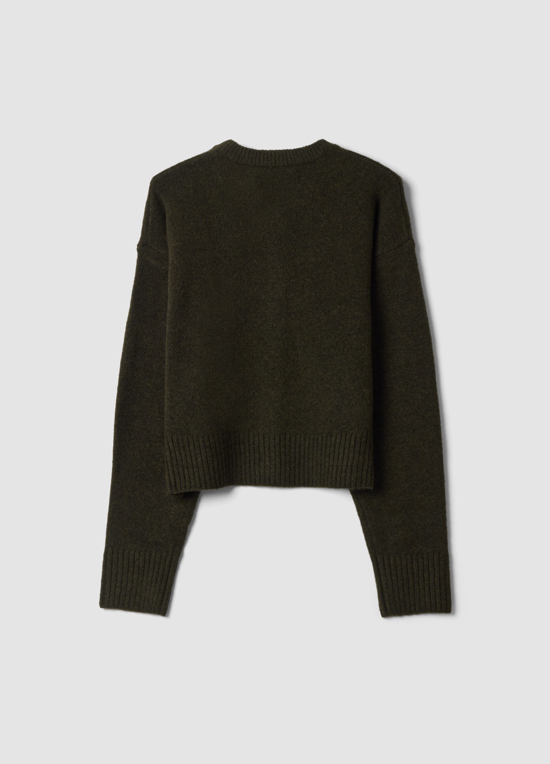 Green stretch wool crew-neck cardigan