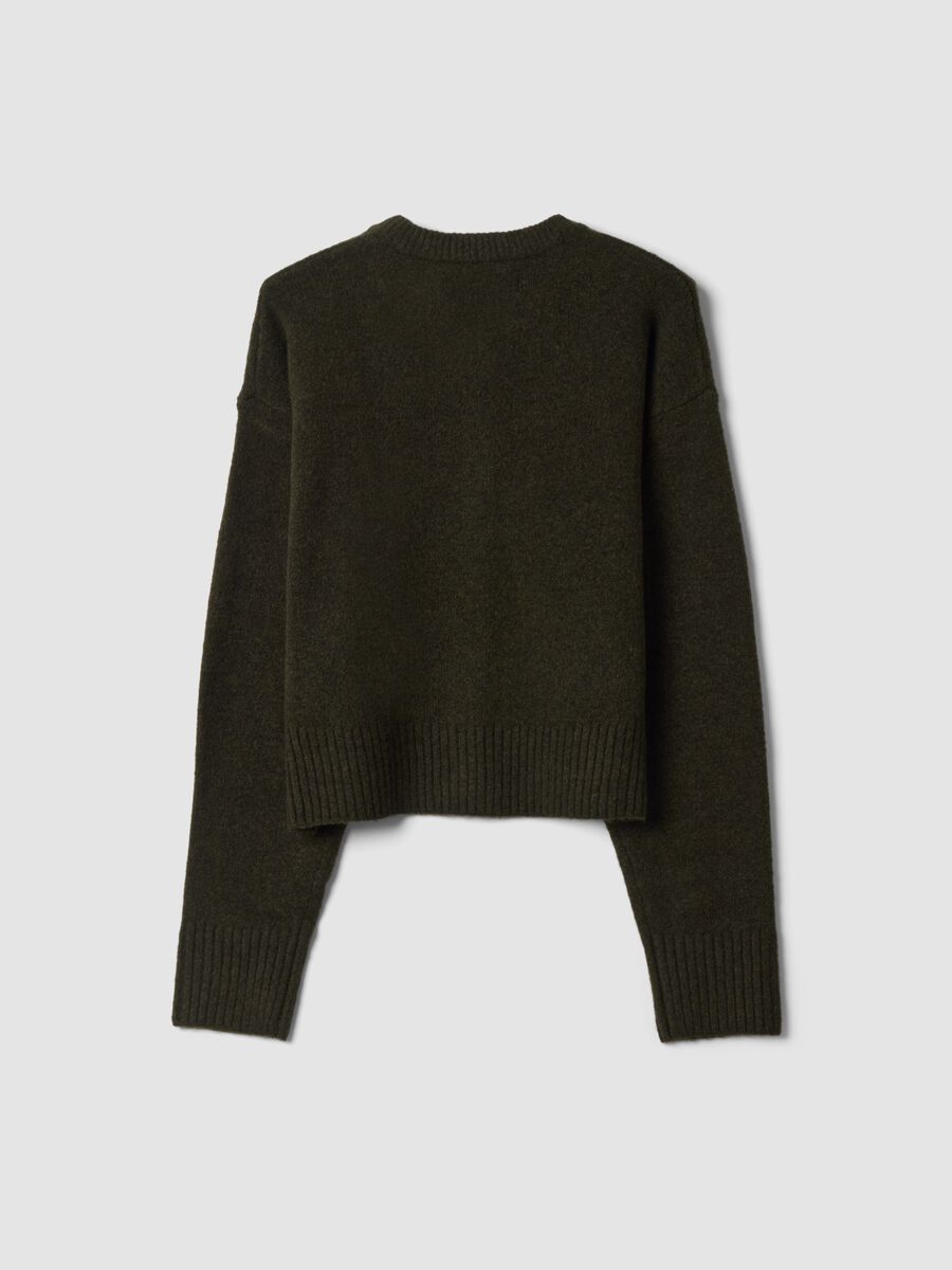 Green stretch wool crew-neck cardigan_2