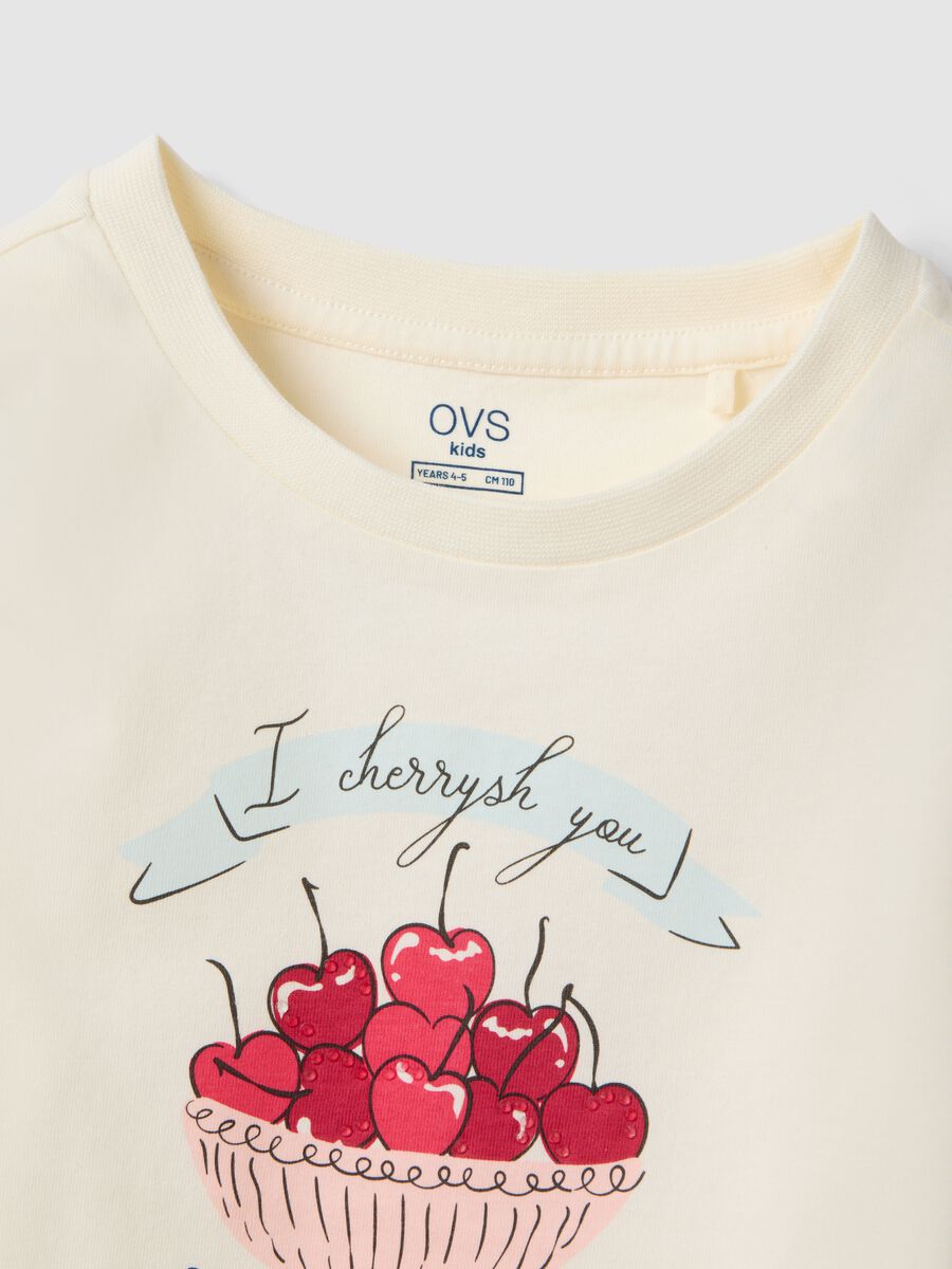 Beige regular fit pure cotton t-shirt with print for girls_2