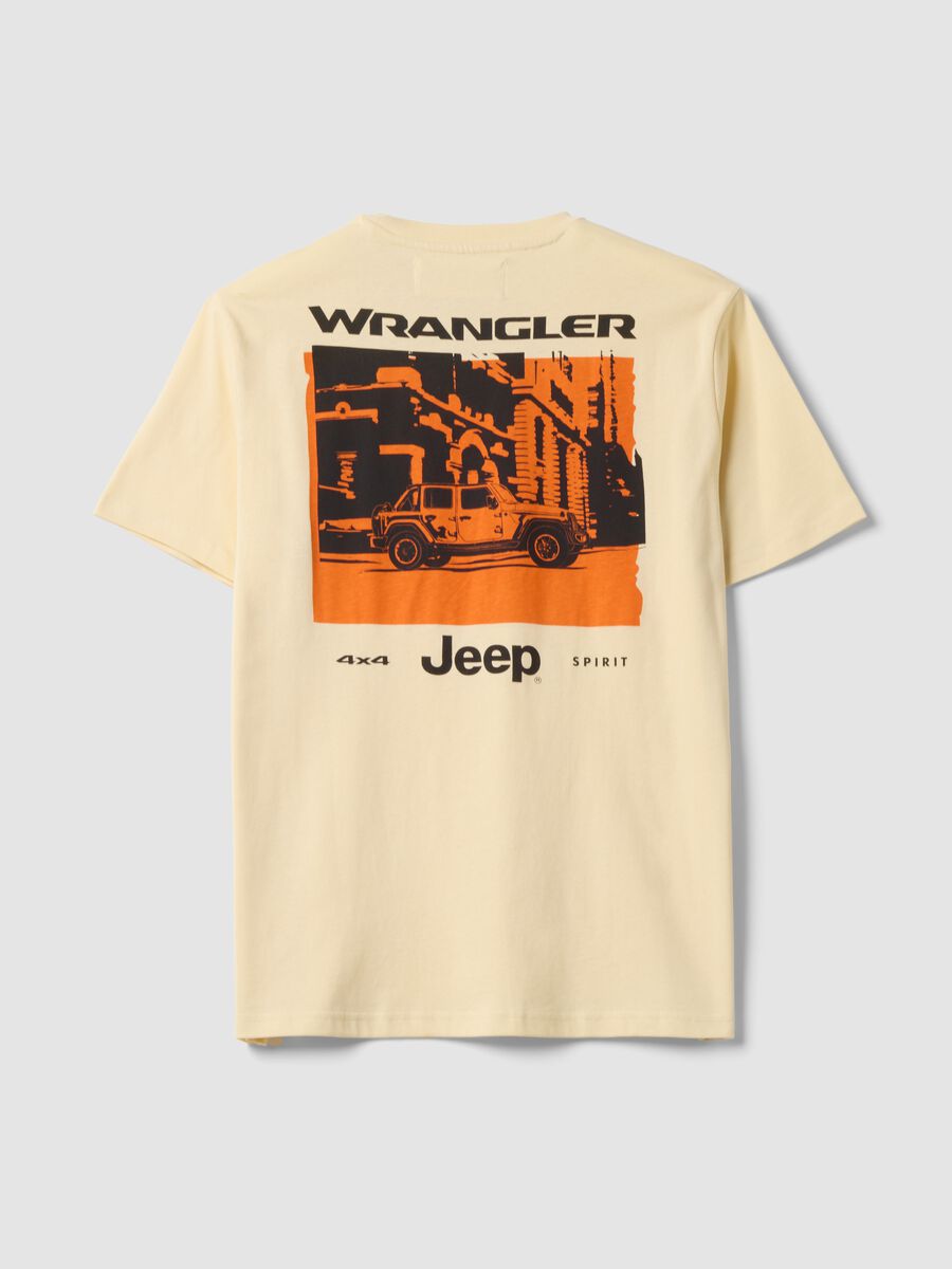 Beige pure cotton crew-neck T-shirt with Jeep print_2