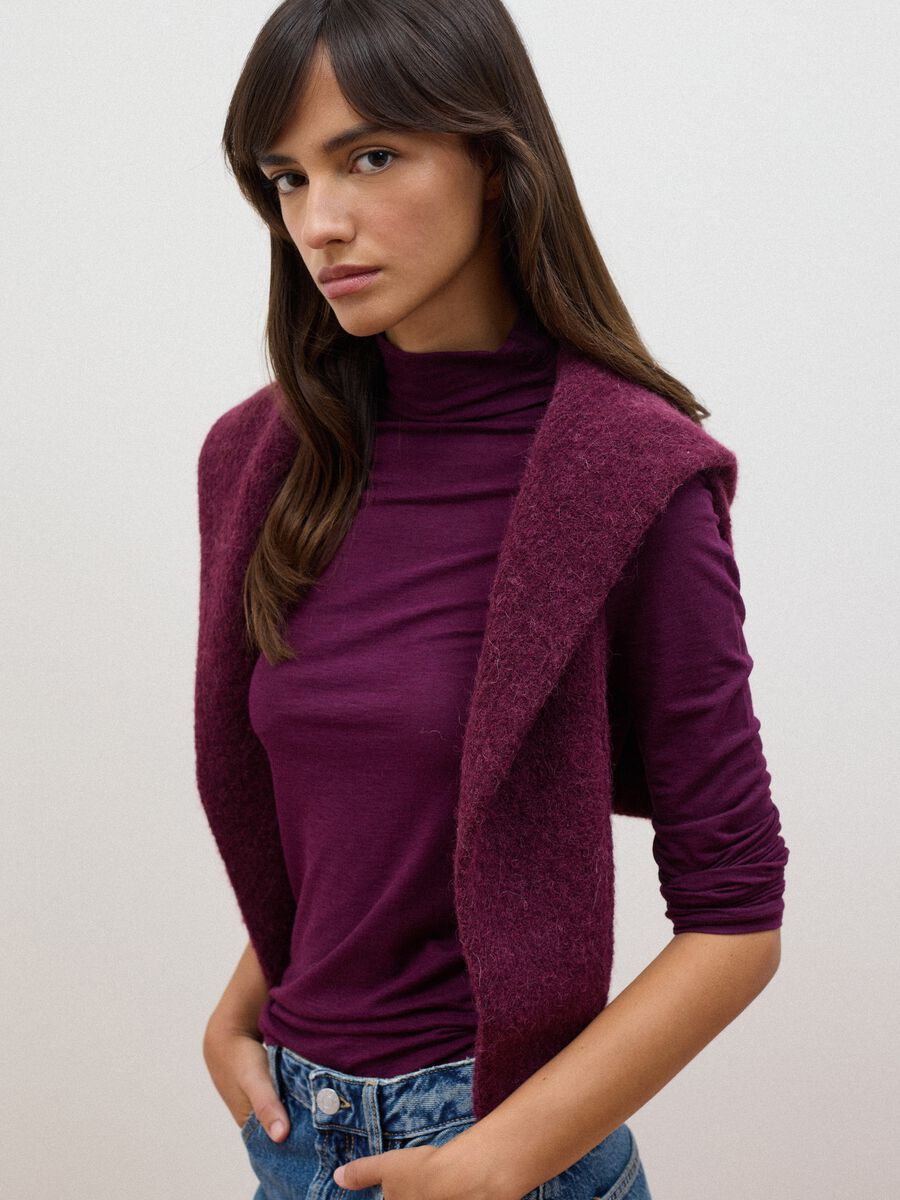 Purple modal and stretch cashmere T-shirt, regular fit_1