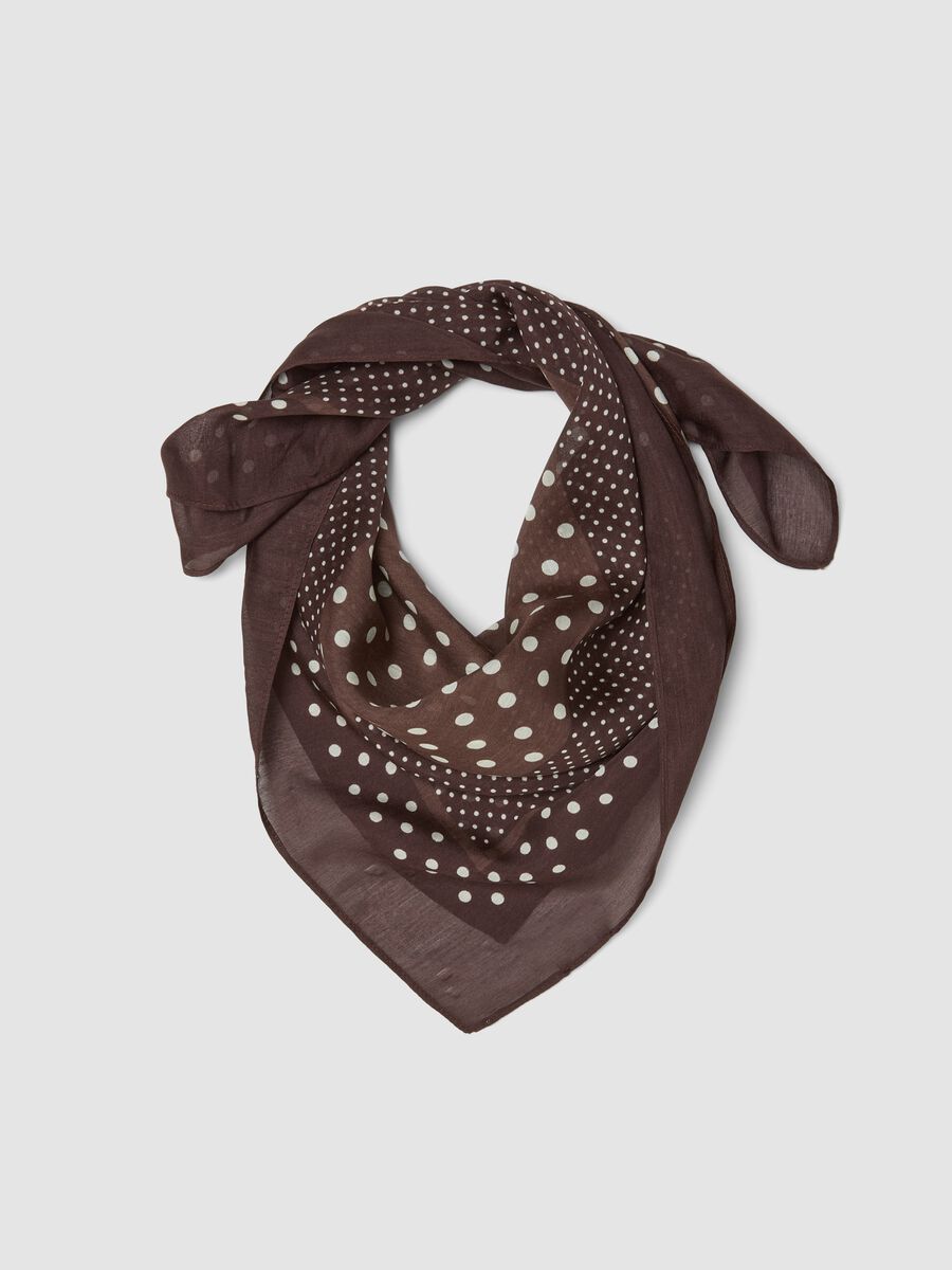 Brown polka-dot scarf in modal and silk blend_0