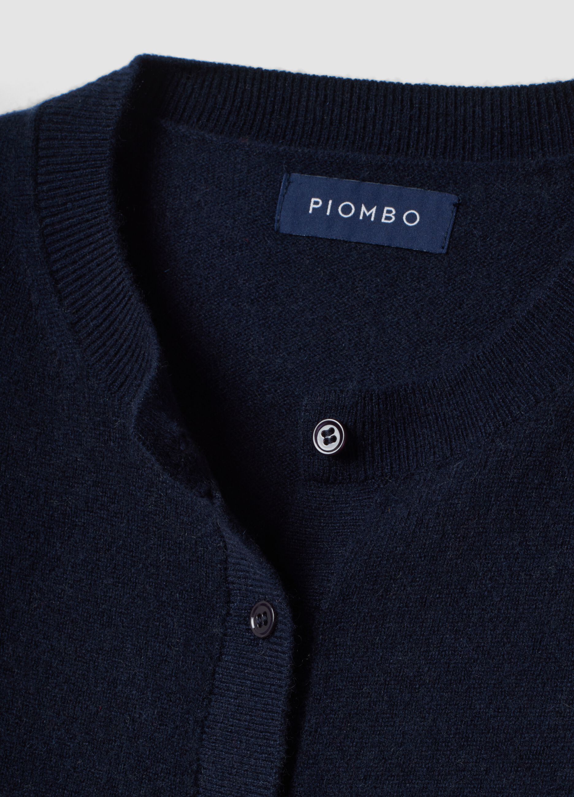 Blue crew-neck pure cashmere cardigan