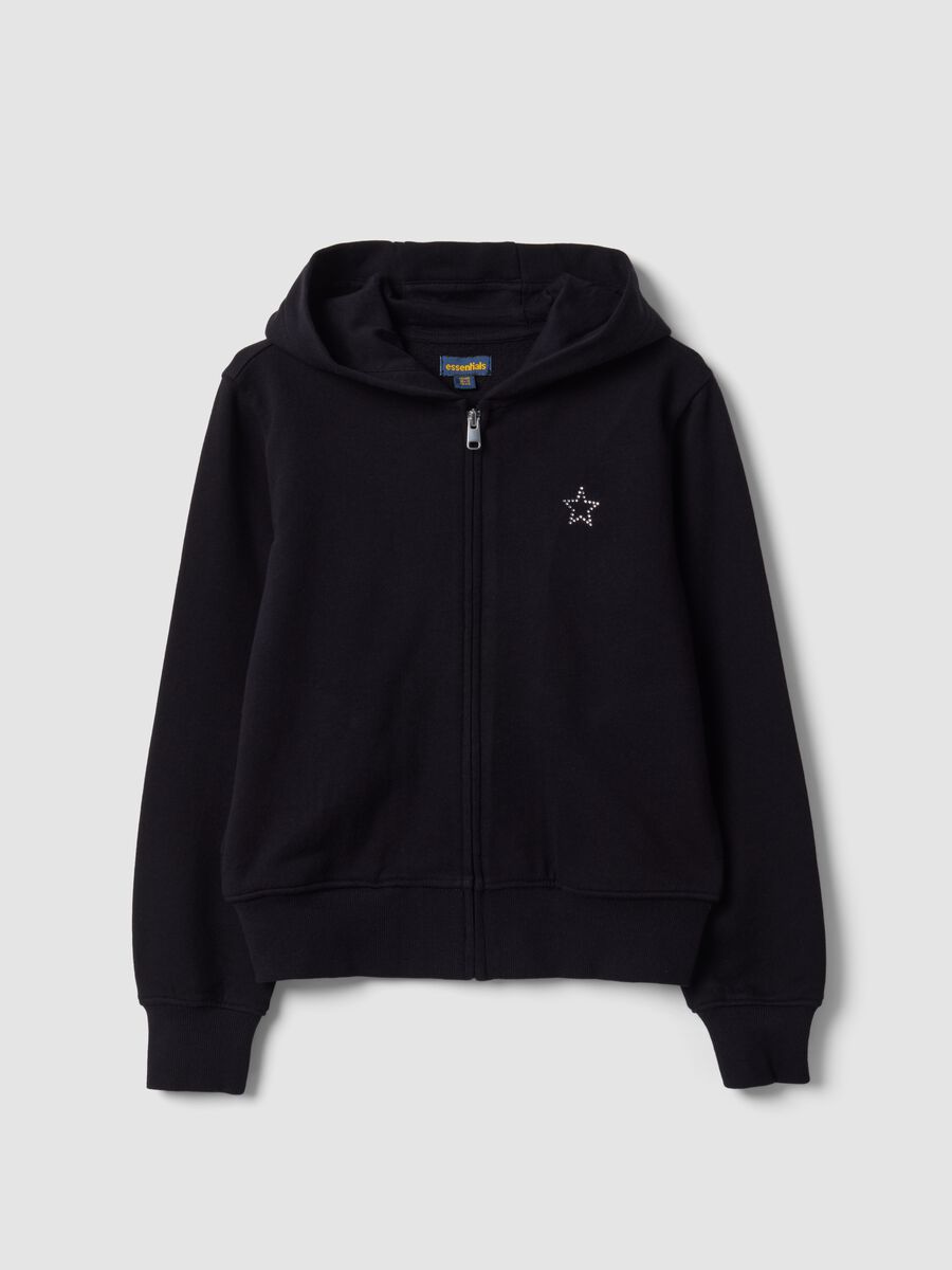 Black hooded sweatshirt in pure organic cotton with star for girls_0