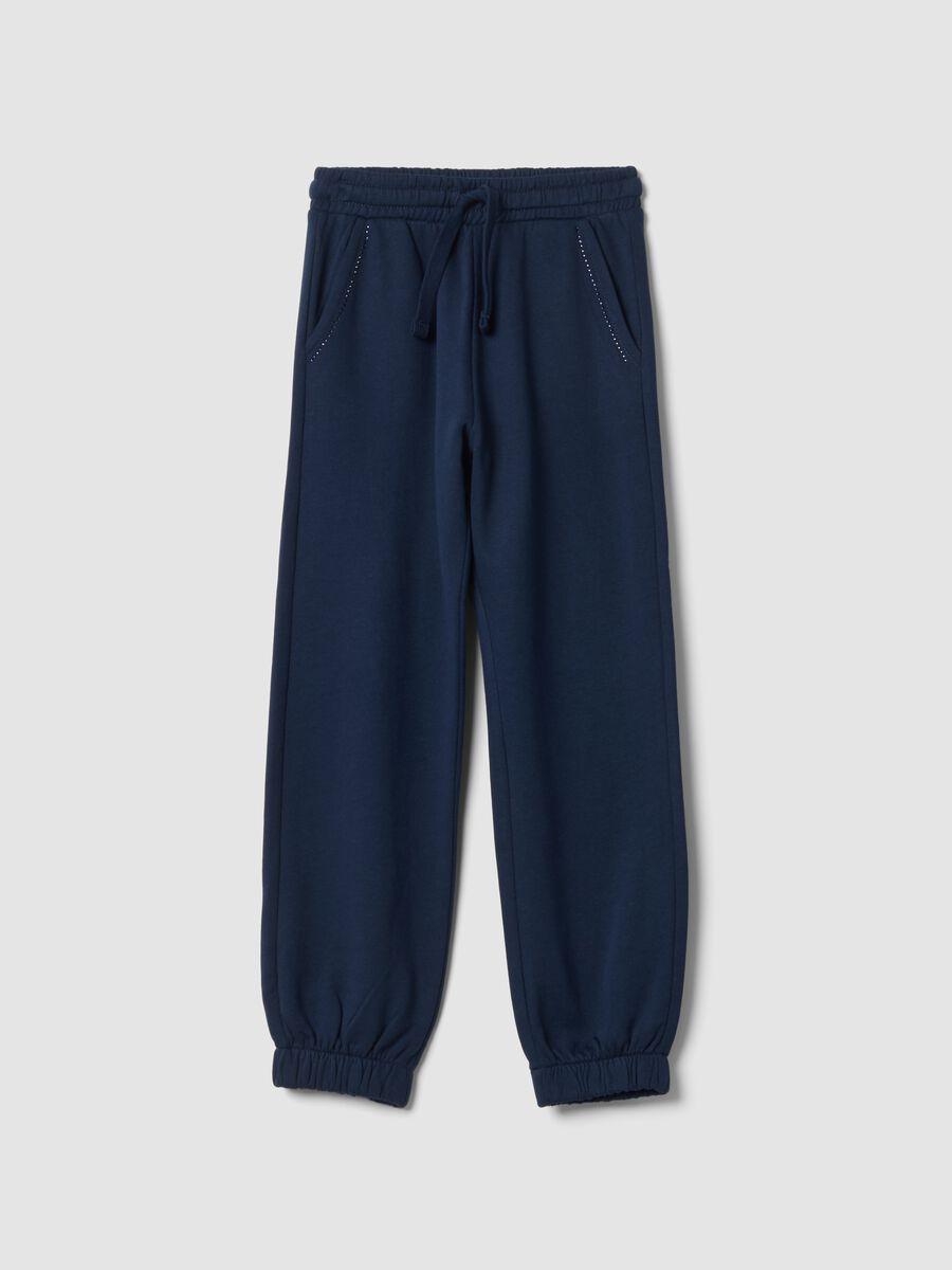 Navy blue pure cotton fleece joggers, regular fit_0