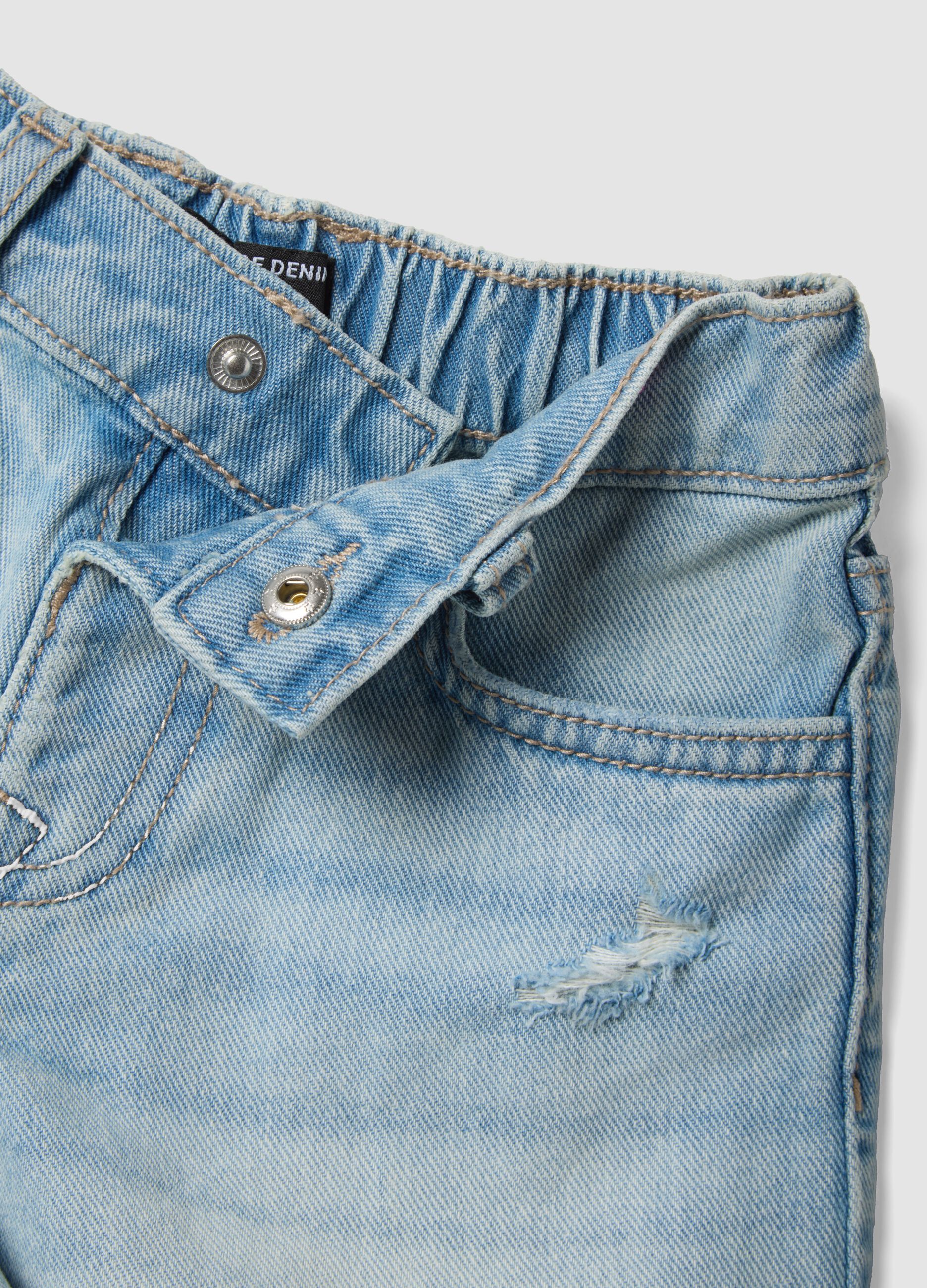 Blue pure cotton denim shorts for girls, regular fit with distressed details