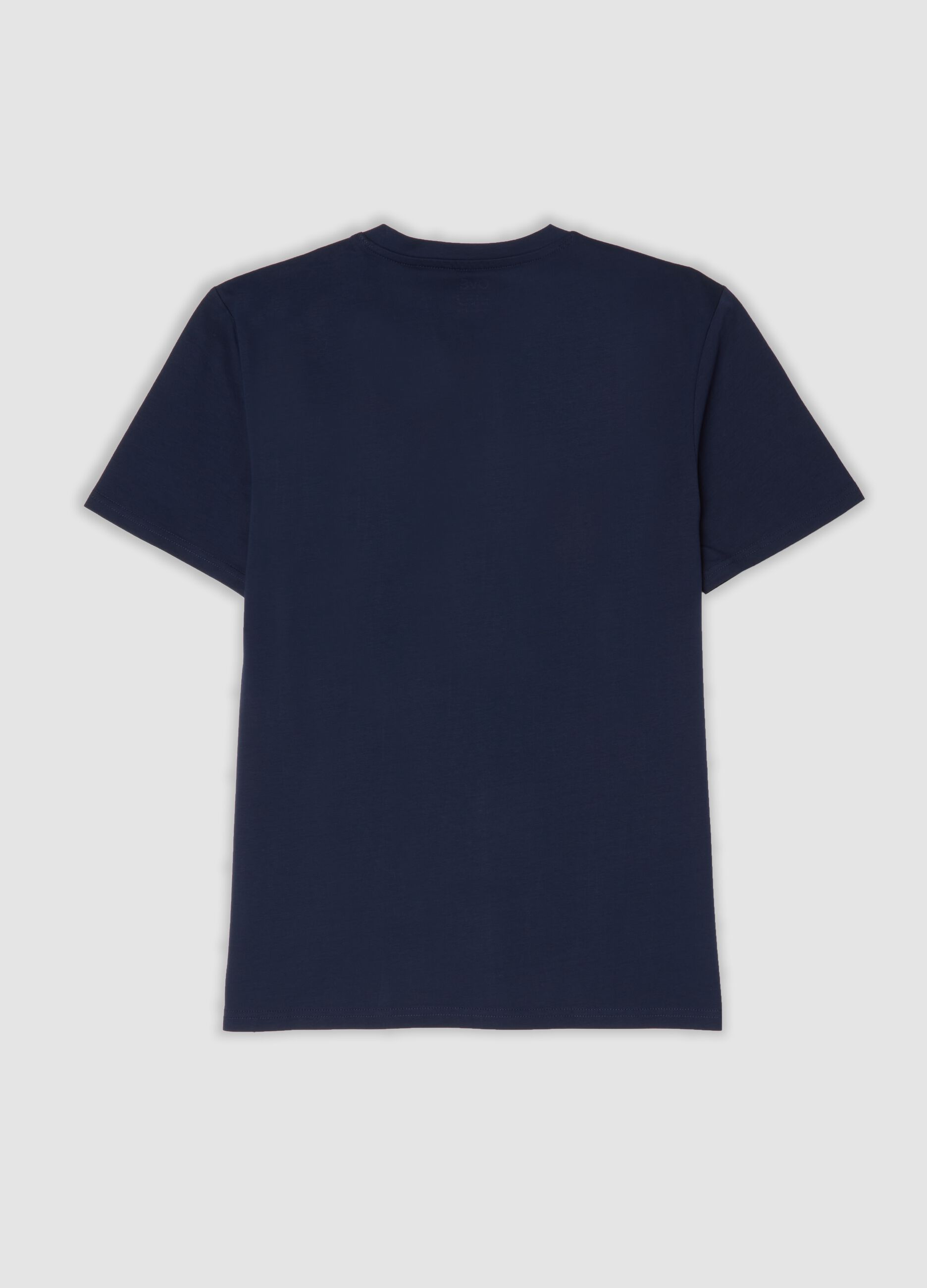 Blue T-shirt in pure mercerised cotton with deep V-neck