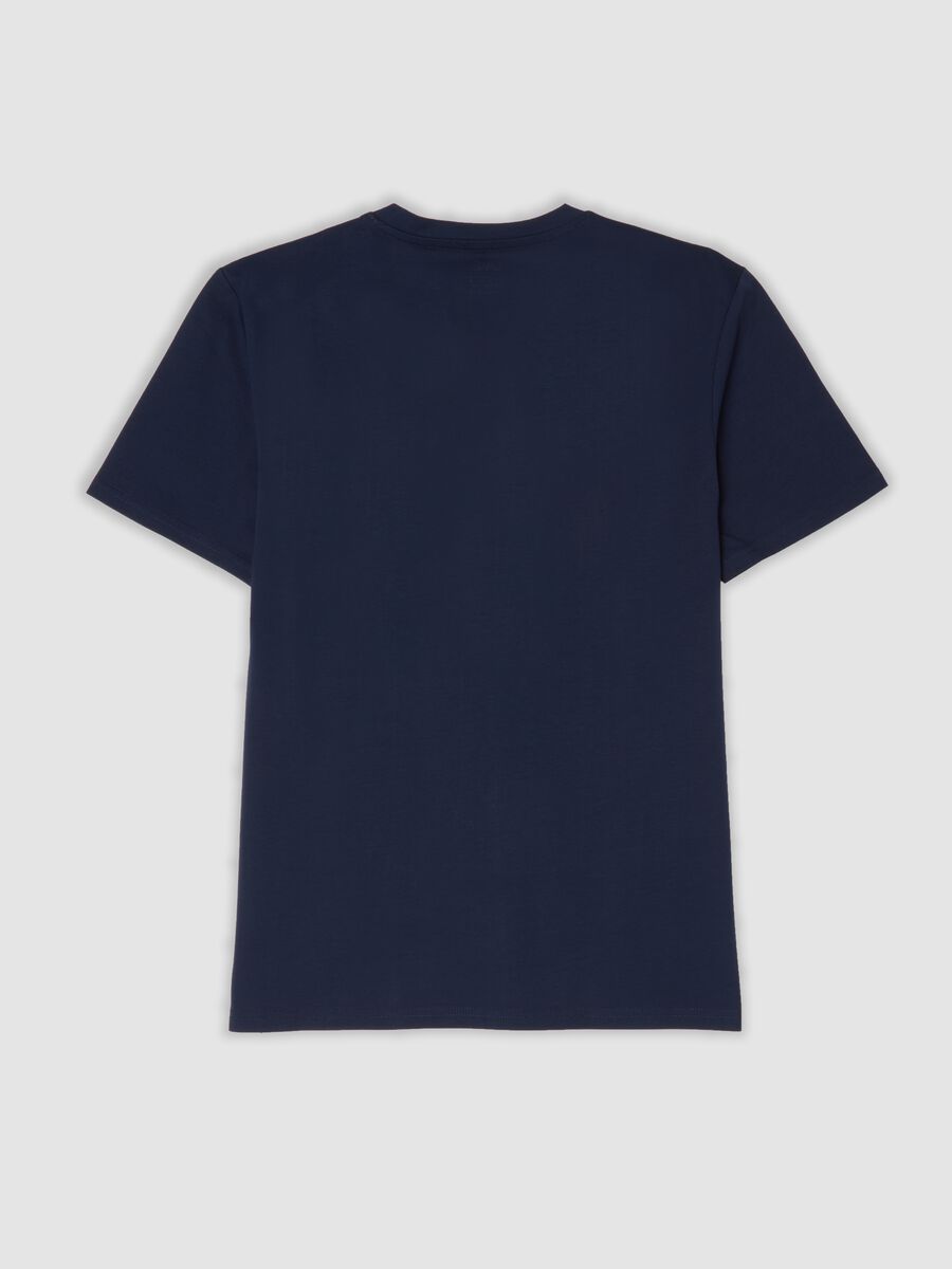 Blue T-shirt in pure mercerised cotton with deep V-neck_2