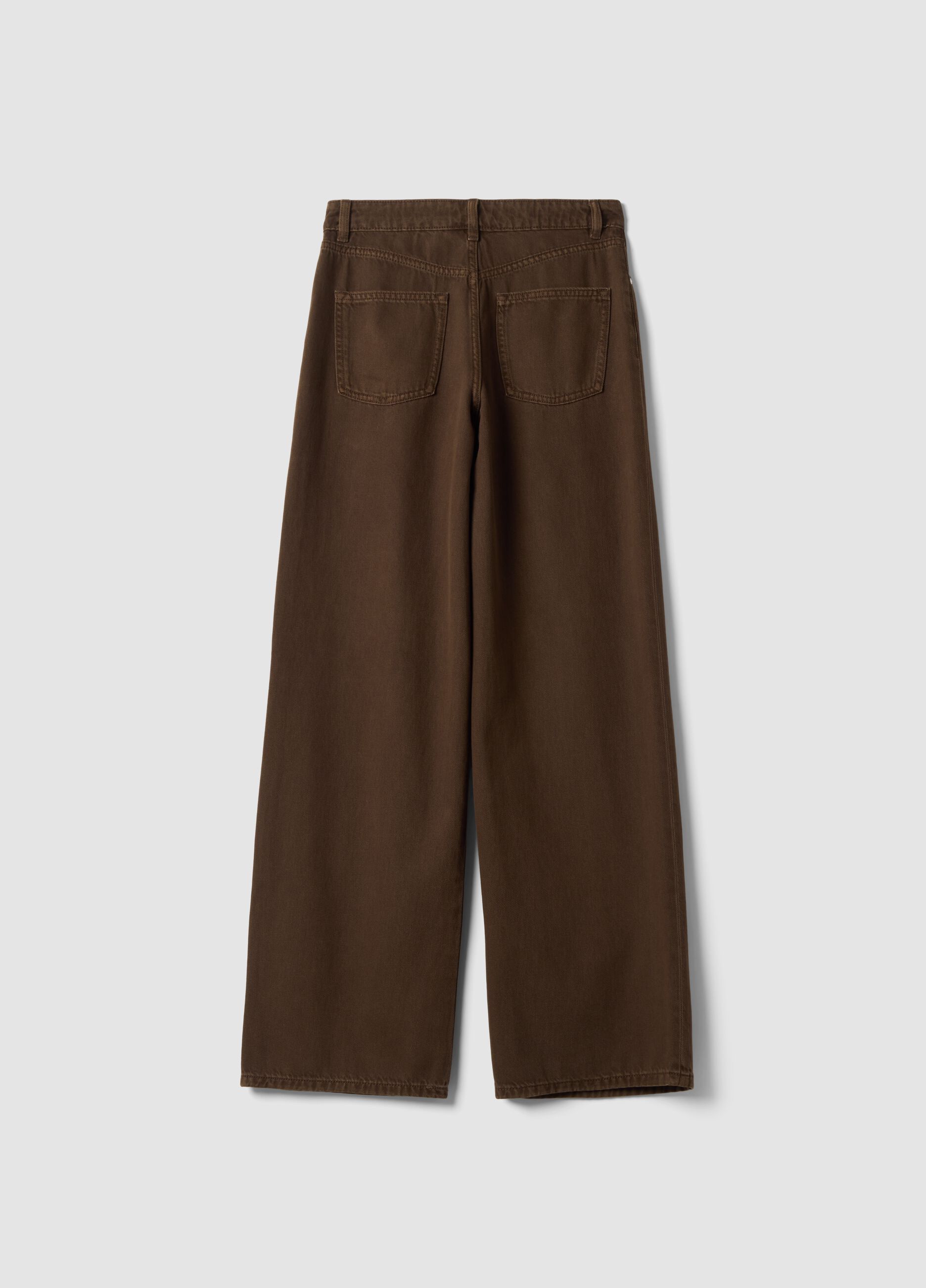High-waisted wide-leg brown jeans in pure cotton