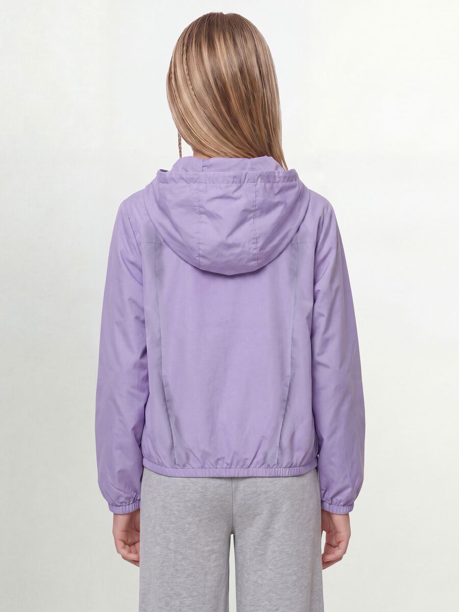 Purple hooded rain jacket with zip for girls_3