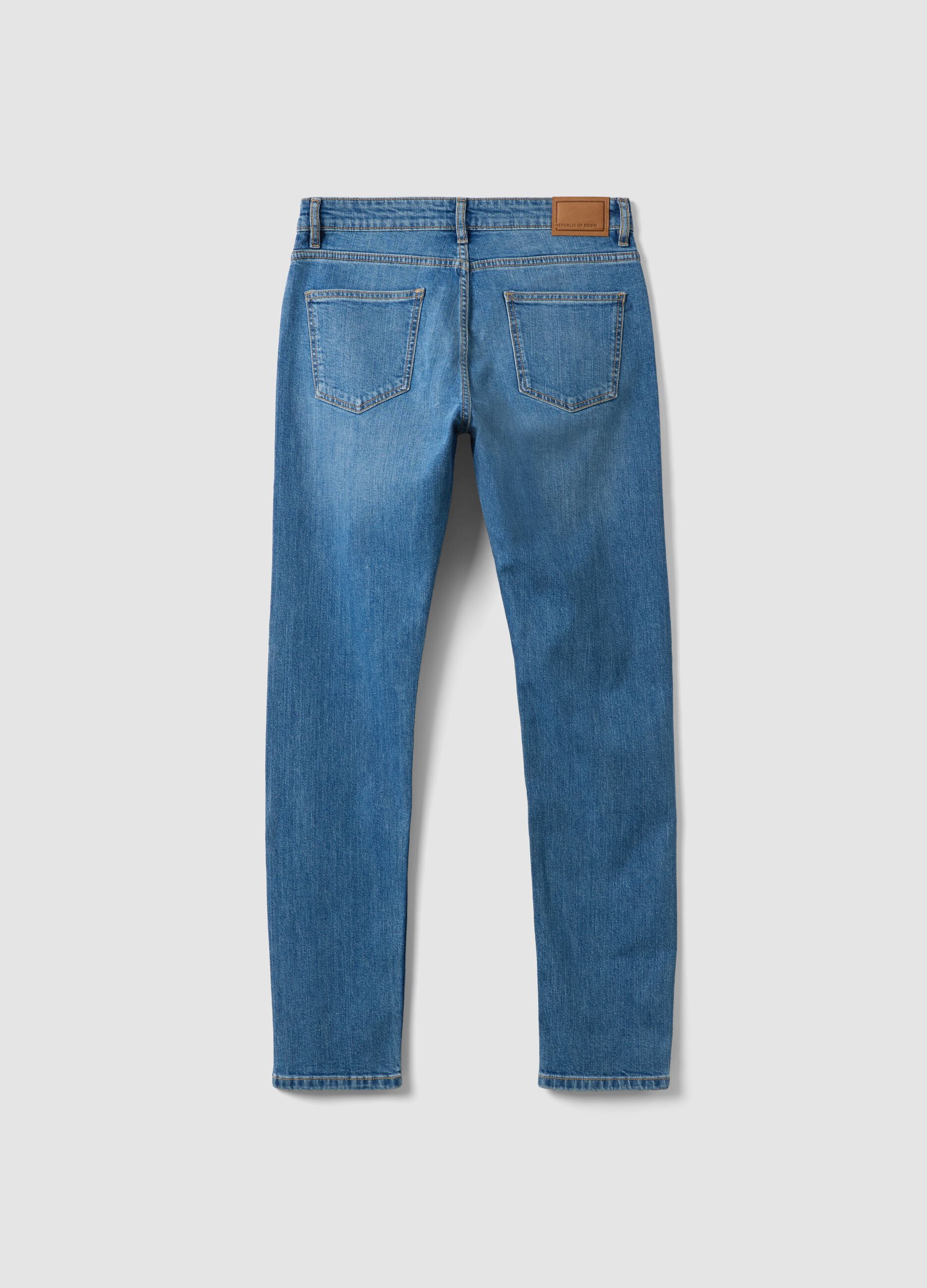 Light-wash slim-fit stretch cotton jeans