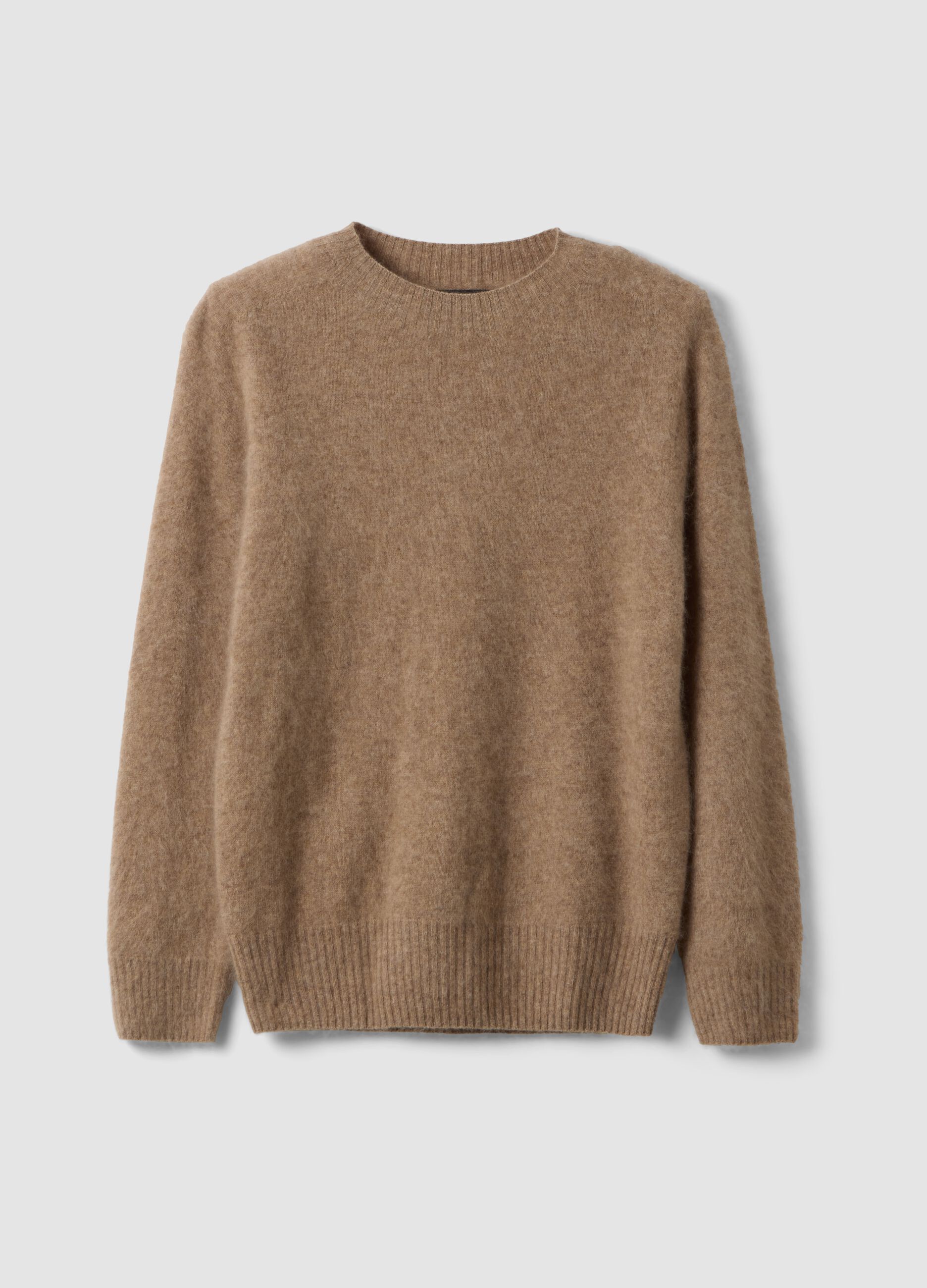 Maglia girocollo beige in misto lana e cashmere over fit