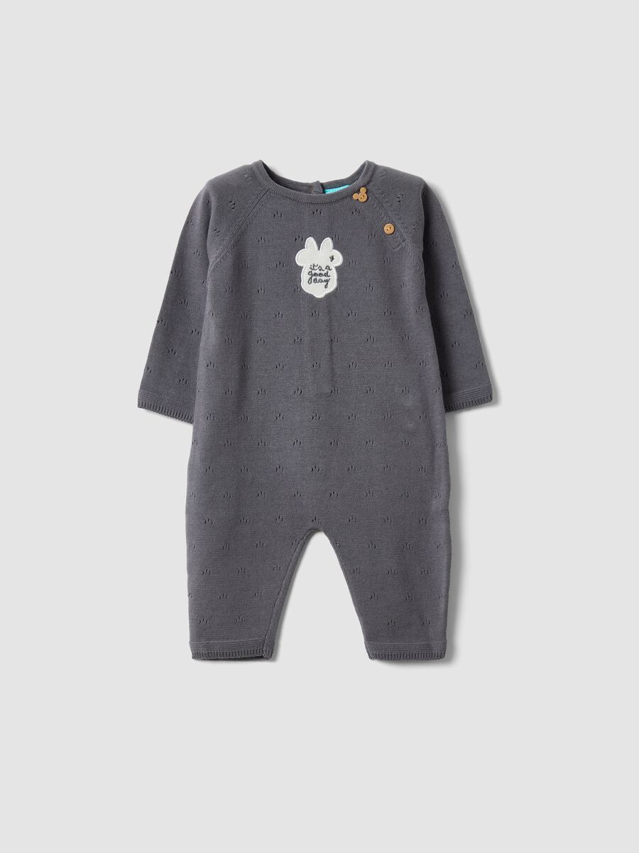 Grey pure cotton broderie sleepsuit with Minnie embroidery_0