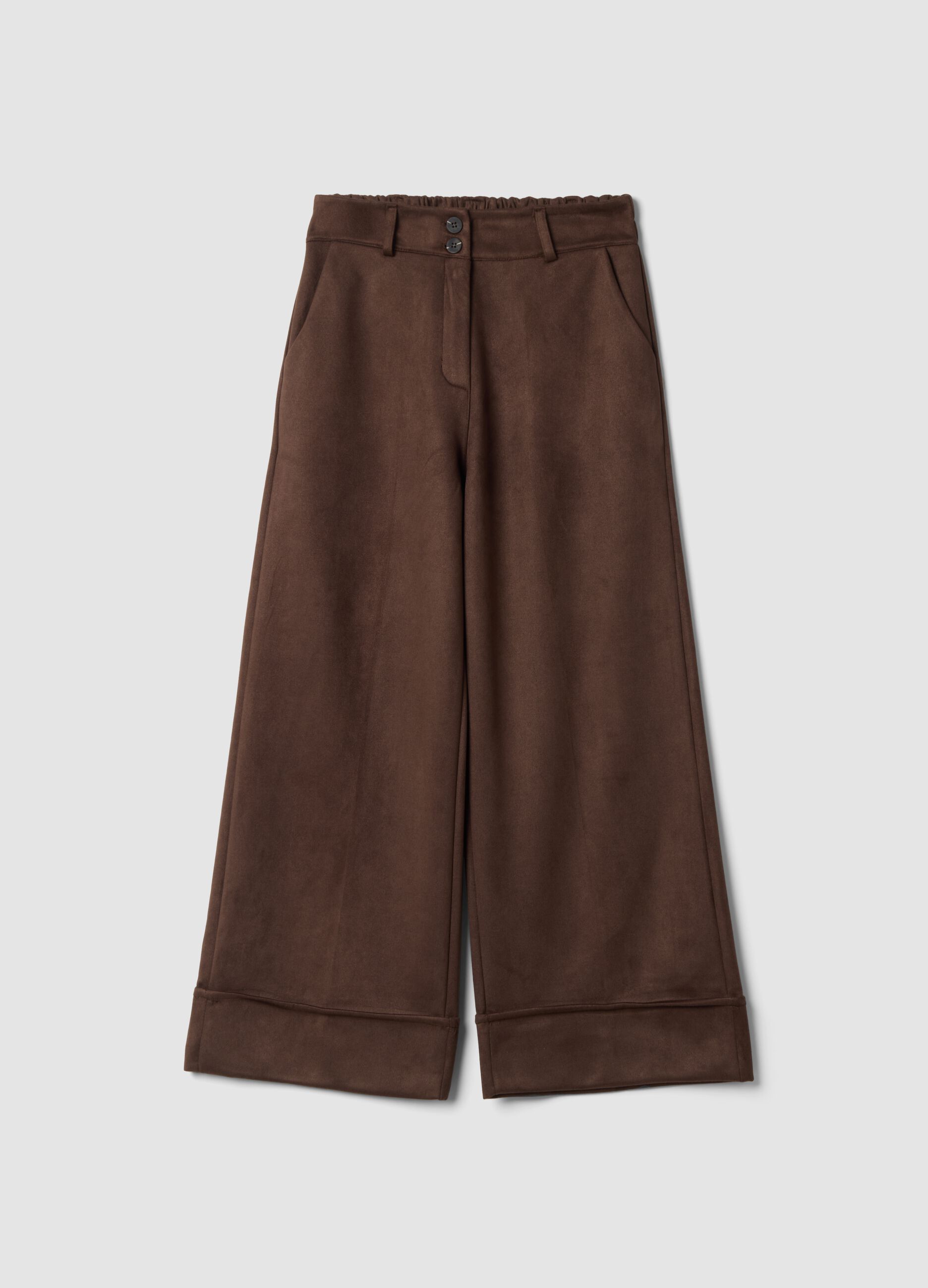 Dark brown regular-fit wide-leg trousers