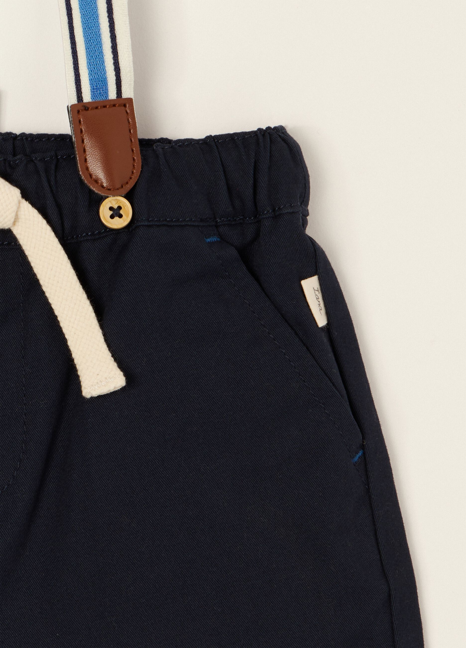 Blue stretch-cotton trousers with braces