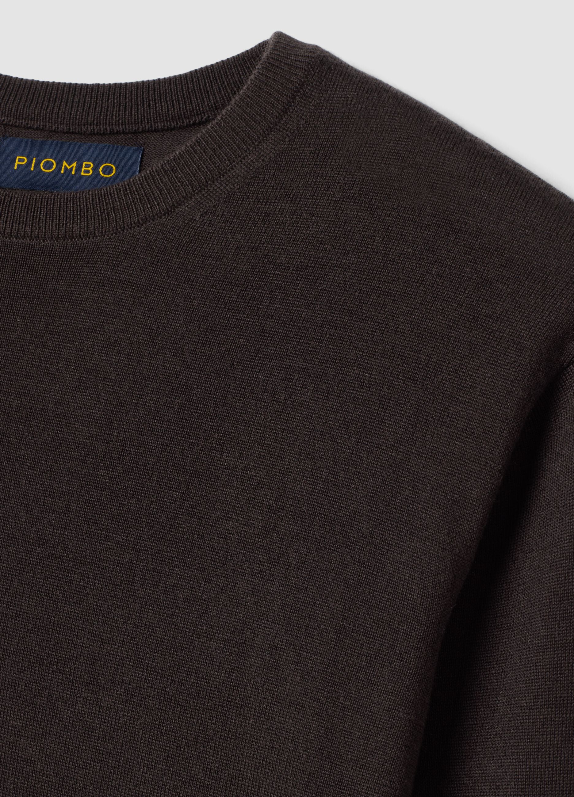 Brown pure merino wool crew-neck jumper, regular fit