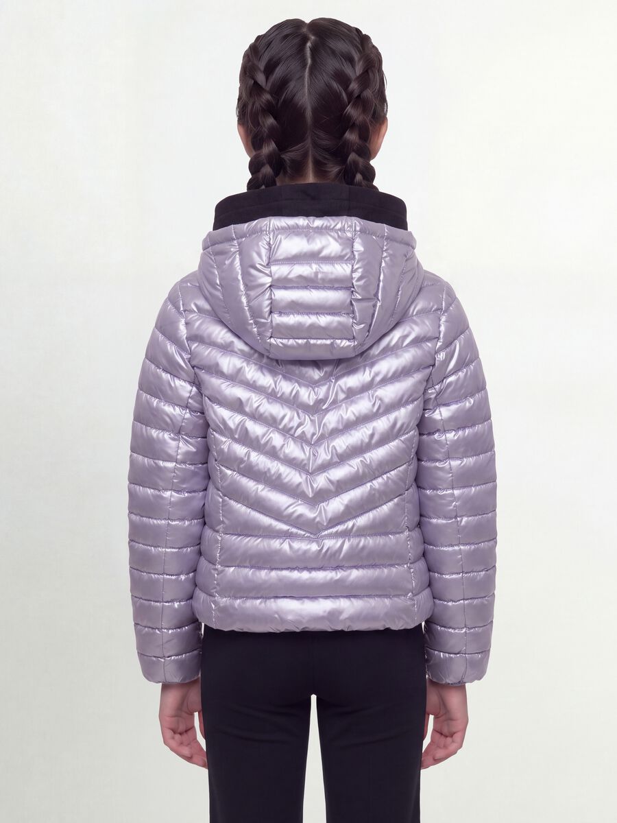 Purple Ultralight Padded Hooded Jacket with Zip for Girls_3