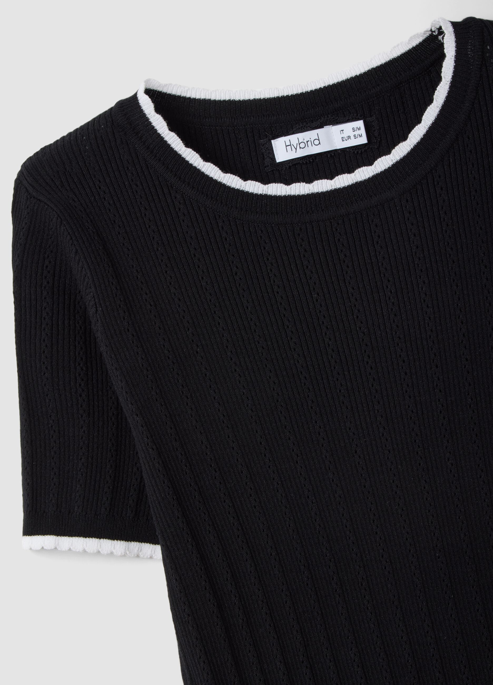 Black viscose blend t-shirt regular fit with cut-out details