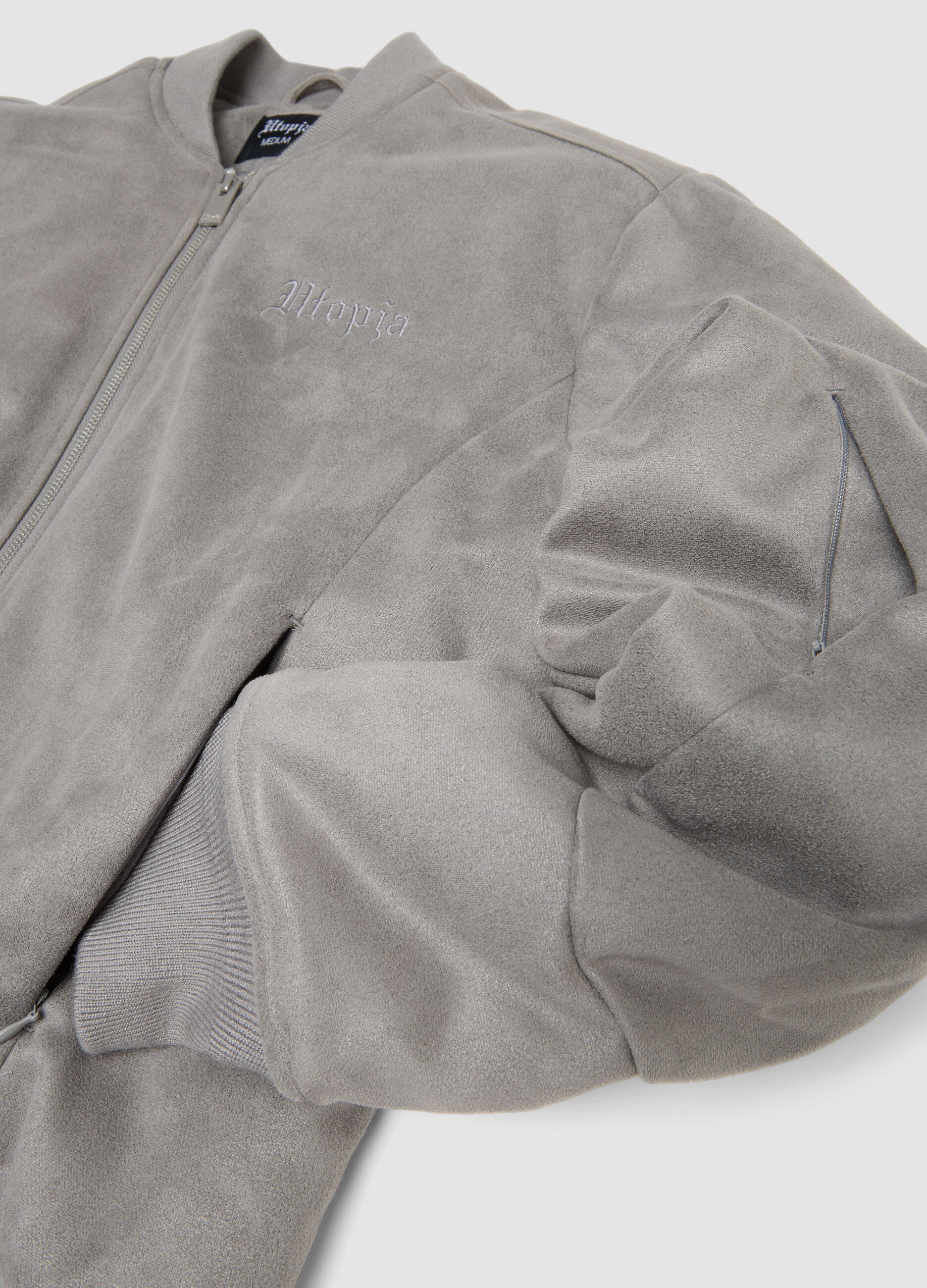 Faux Suede Bomber Jacket Light Grey