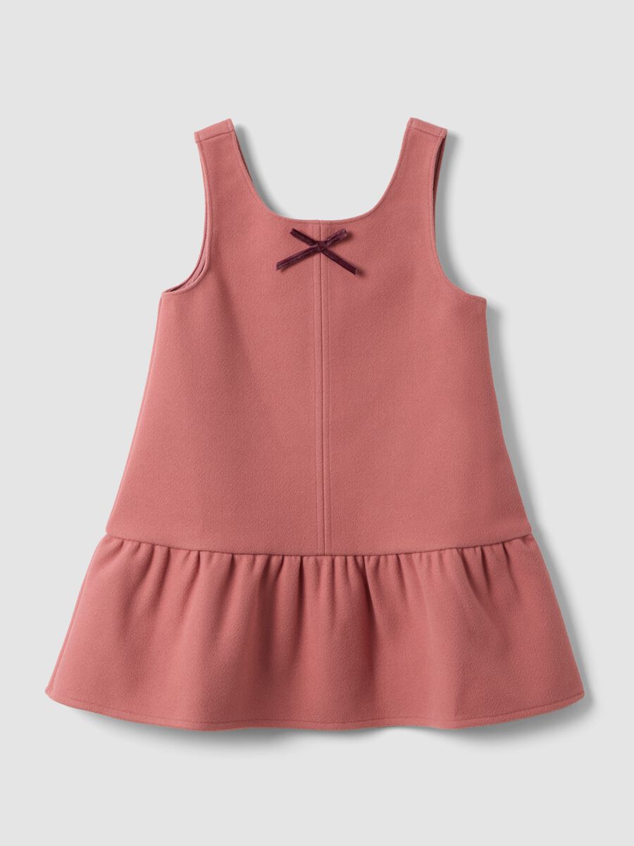 Dusty pink dress with crew neck and bow_0