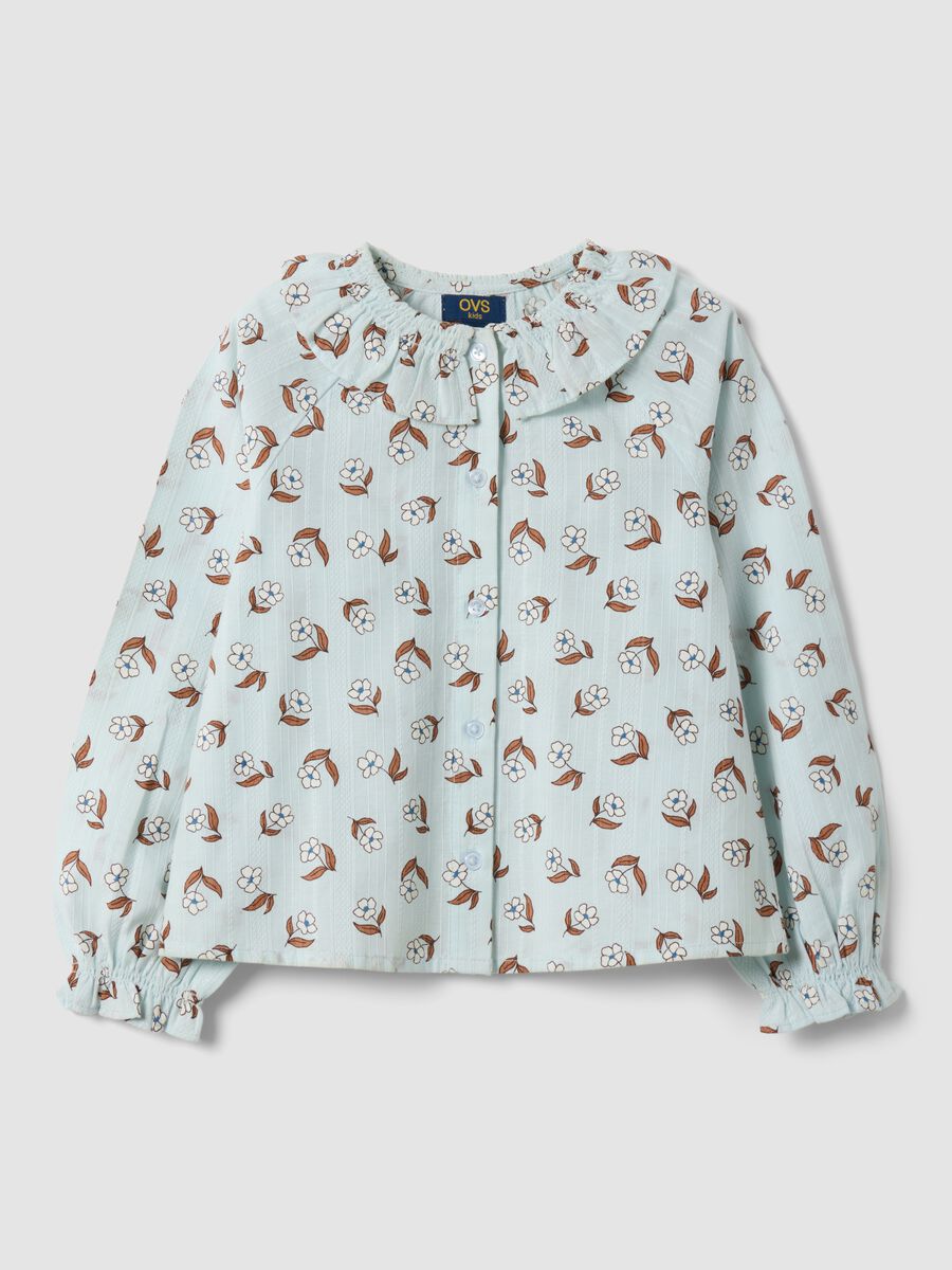 Light blue pure cotton shirt with floral print_0