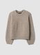 Maglione beige in misto lana a coste con girocollo_0