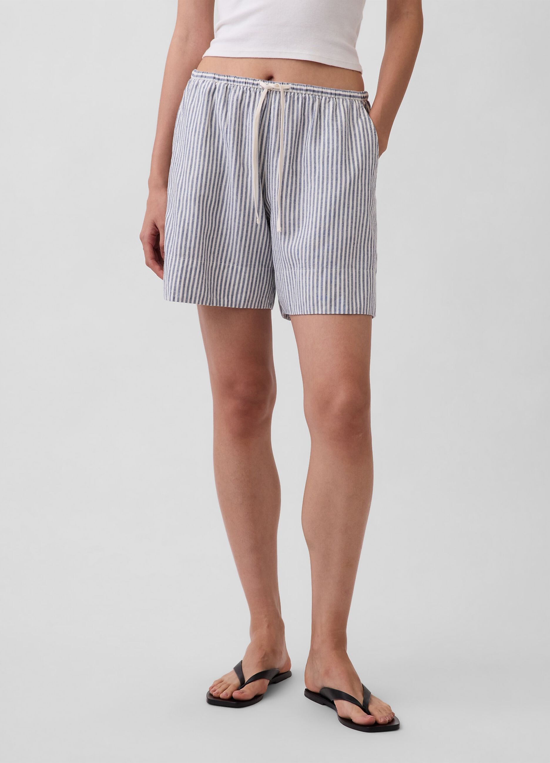 Striped linen-blend shorts