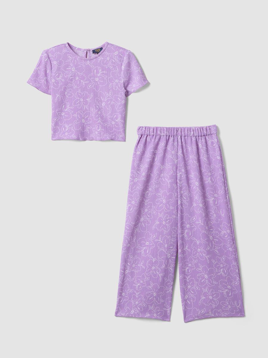 Girls' purple stretch fabric set with floral print_0
