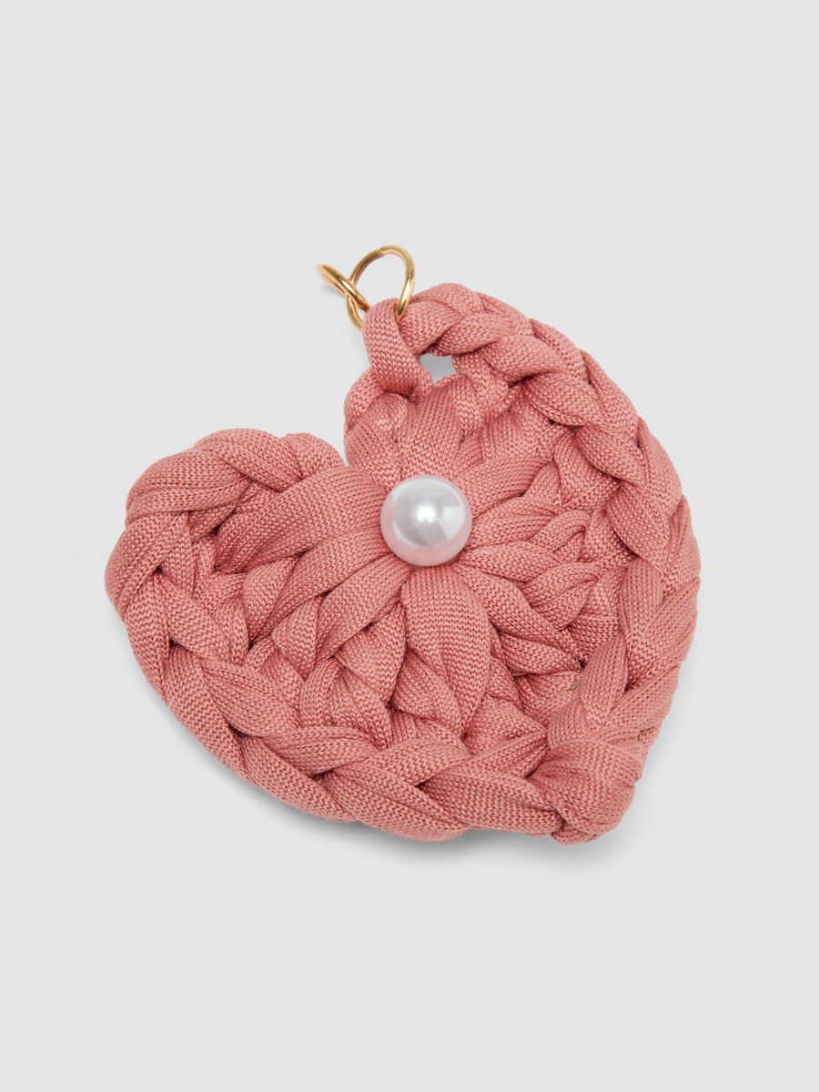 Pink keyring with braided heart and bow_1