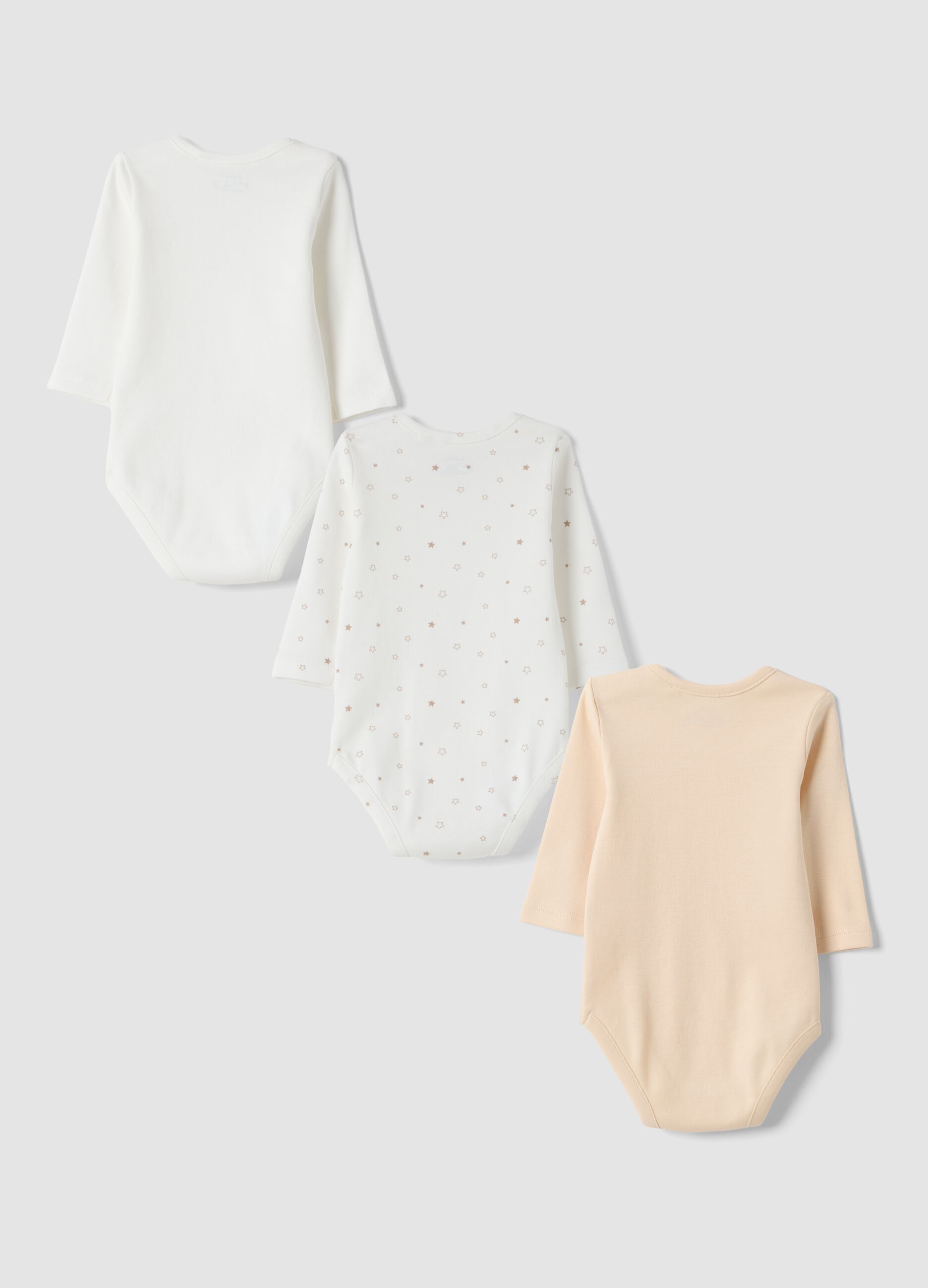 3-pack beige and white organic cotton crew-neck bodysuits